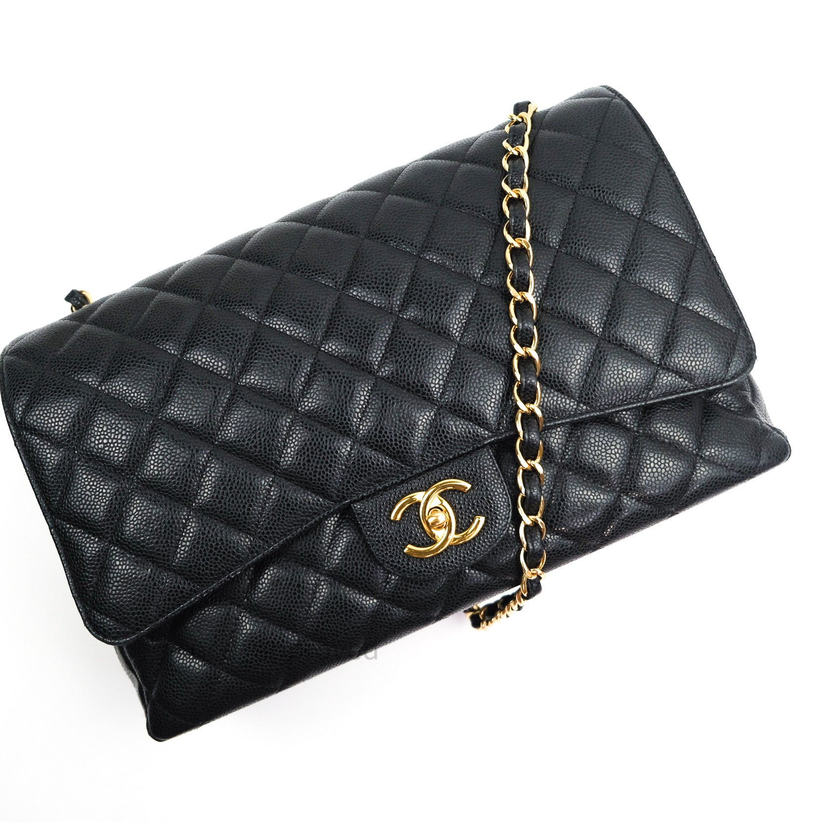 Chanel Classic Double Flap Maxi Bag in Black Caviar Leather with Gold Hardware - Luxury Handbag for Women, Perfect for Evening Events & Special Occasions