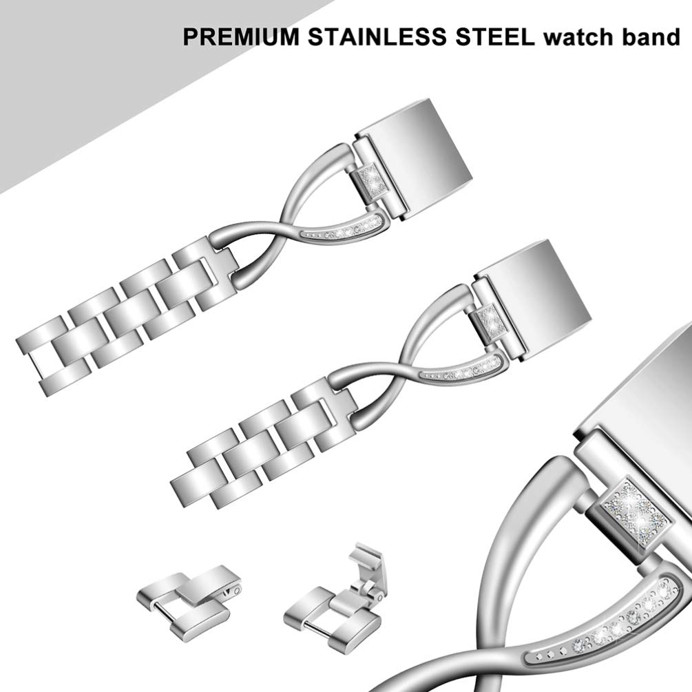 Stainless Steel X-Shape Rhinestone Watch Band Replacement for Fitbit Charge 2 - Elegant & Durable Strap for Work, Gym & Everyday Wear