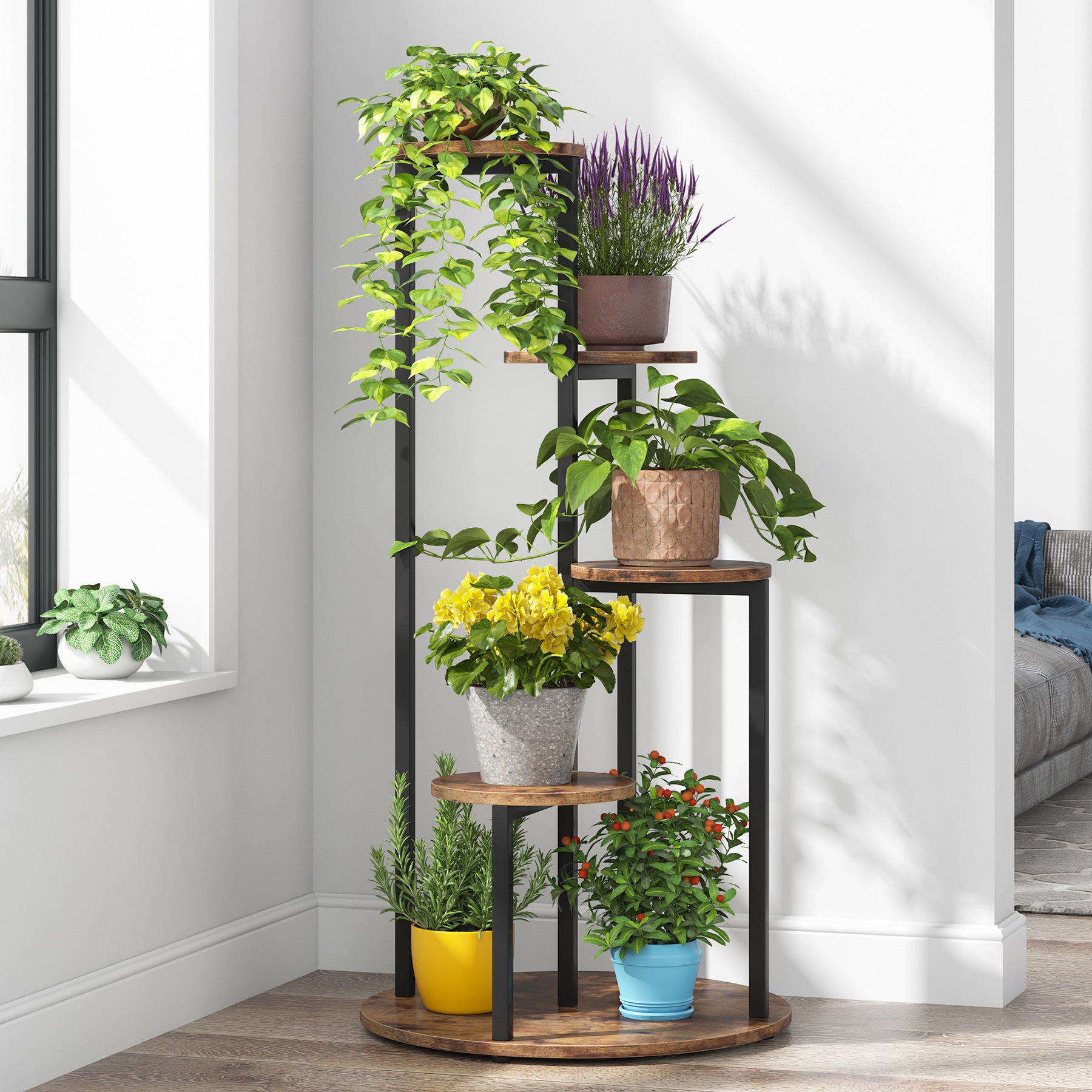 4 Tier Plant Stand for Indoor & Outdoor - Sturdy Multiple Potted Plants Holder Corner Flower Shelf for Living Room, Balcony, Garden Decor