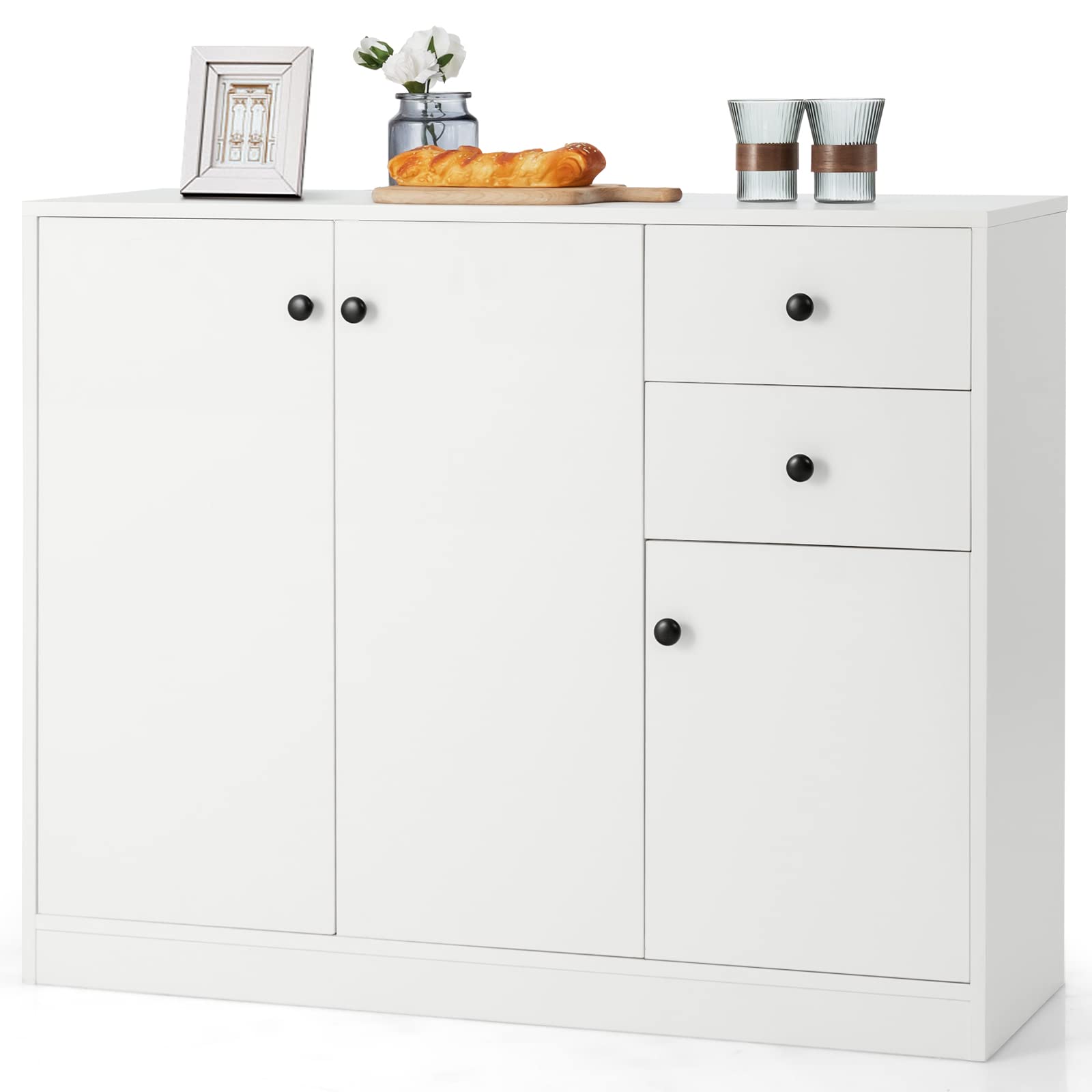 Modern White Buffet Cabinet with Storage Cabinets & Drawers - Kitchen Sideboard, Coffee Bar Server, Entryway Console Table for Living & Dining Room - Perfect for Home Organization & Entertaining Guests