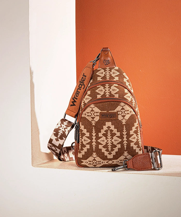 Wrangler Aztec Print Sling Bag - Stylish Crossbody Bag for Men & Women - Perfect for Travel, Hiking, and Everyday Use