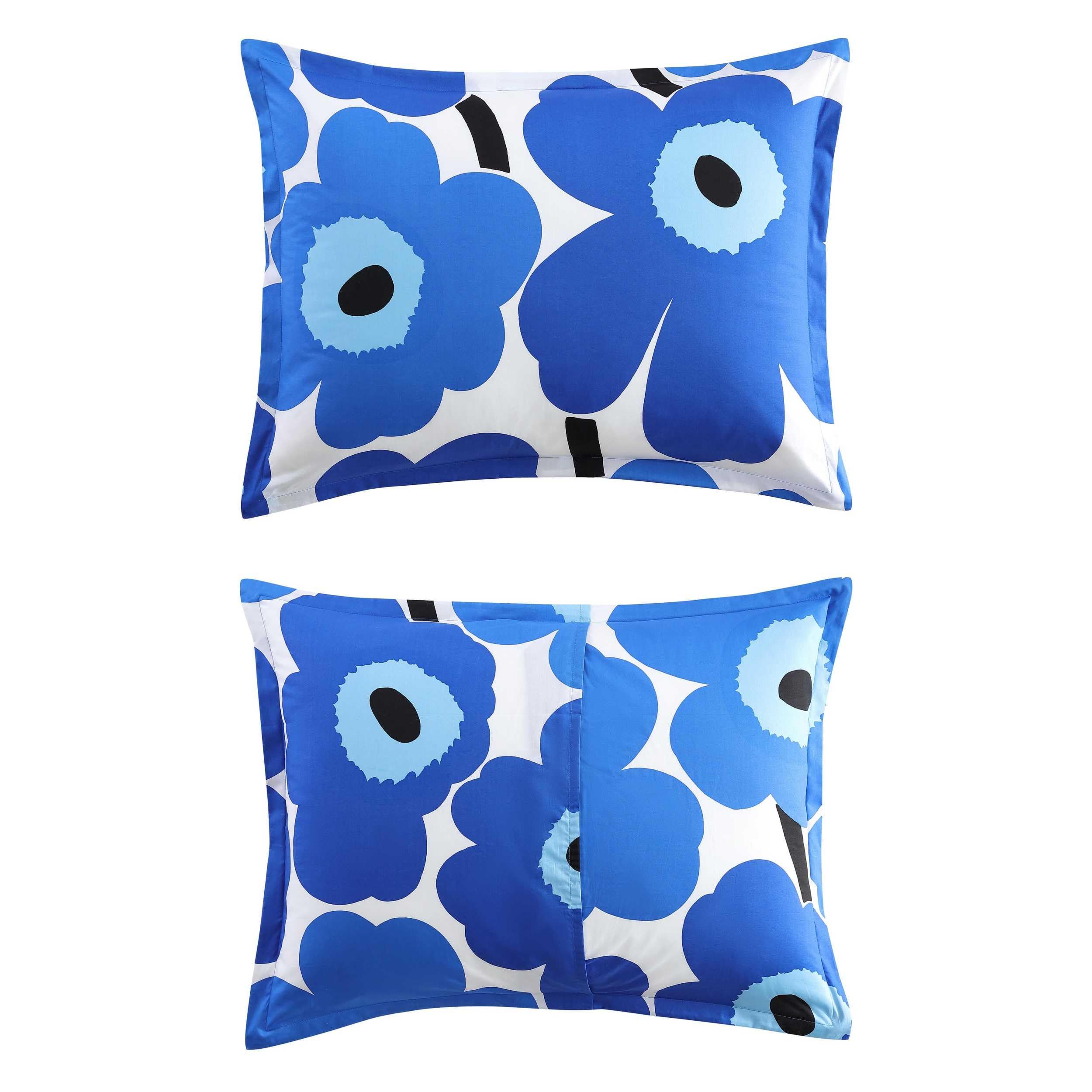 Marimekko King Comforter Set - 100% Cotton Percale Reversible Duvet Cover with Matching Shams, Floral Print Home Decor (Unikko Blue, King Size) for Master Bedroom & Guest Room Luxury Bedding