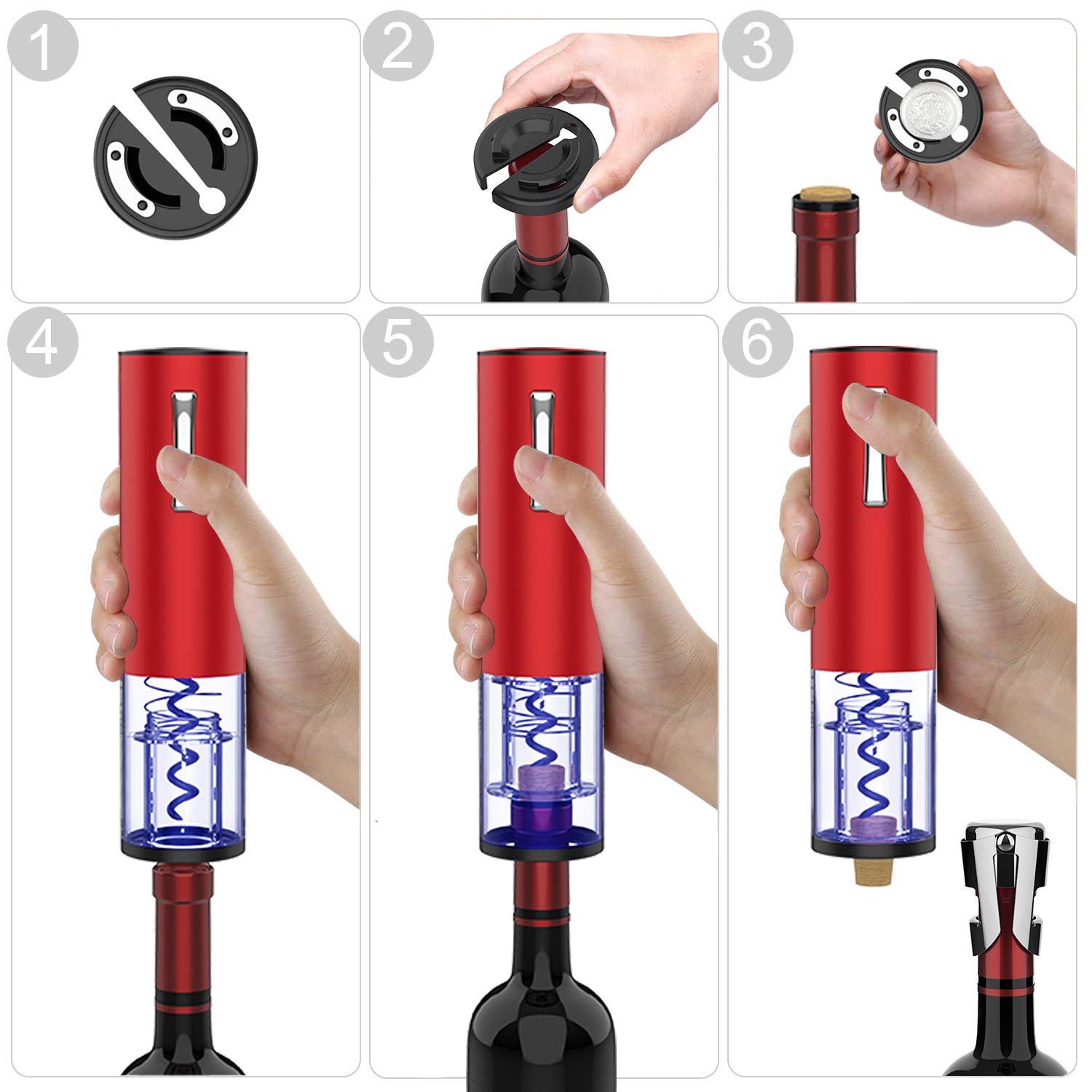 Premium Electric Wine Opener - Automatic Cordless Corkscrew with Foil Cutter & Rechargeable Battery - Stainless Steel Professional Bottle Opener Set (Red) - Perfect for Dinner Parties, Gifts & Home Bars