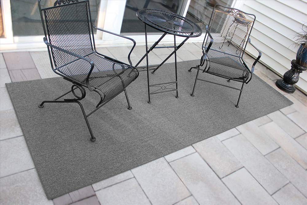 Premium Gunmetal Indoor/Outdoor Area Rug - 7' Round Carpet with Fabric Bound Edges for Living Room, Patio & High-Traffic Areas
