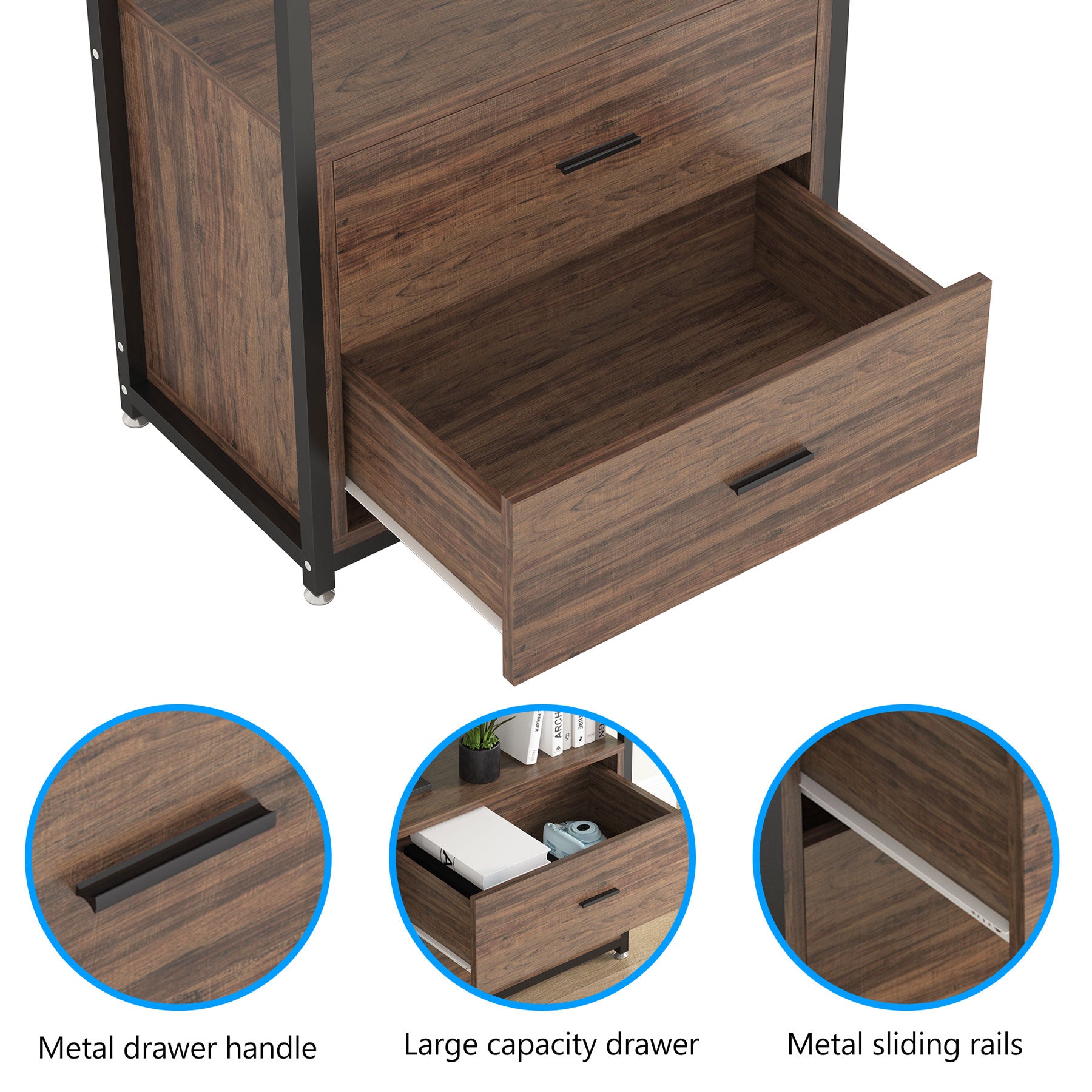4 Tier Bookshelf with 2 Drawers - Modern Wooden Bookcase for Home Office, Living Room, Bedroom - Perfect for Organizing Books, Decor & Storage