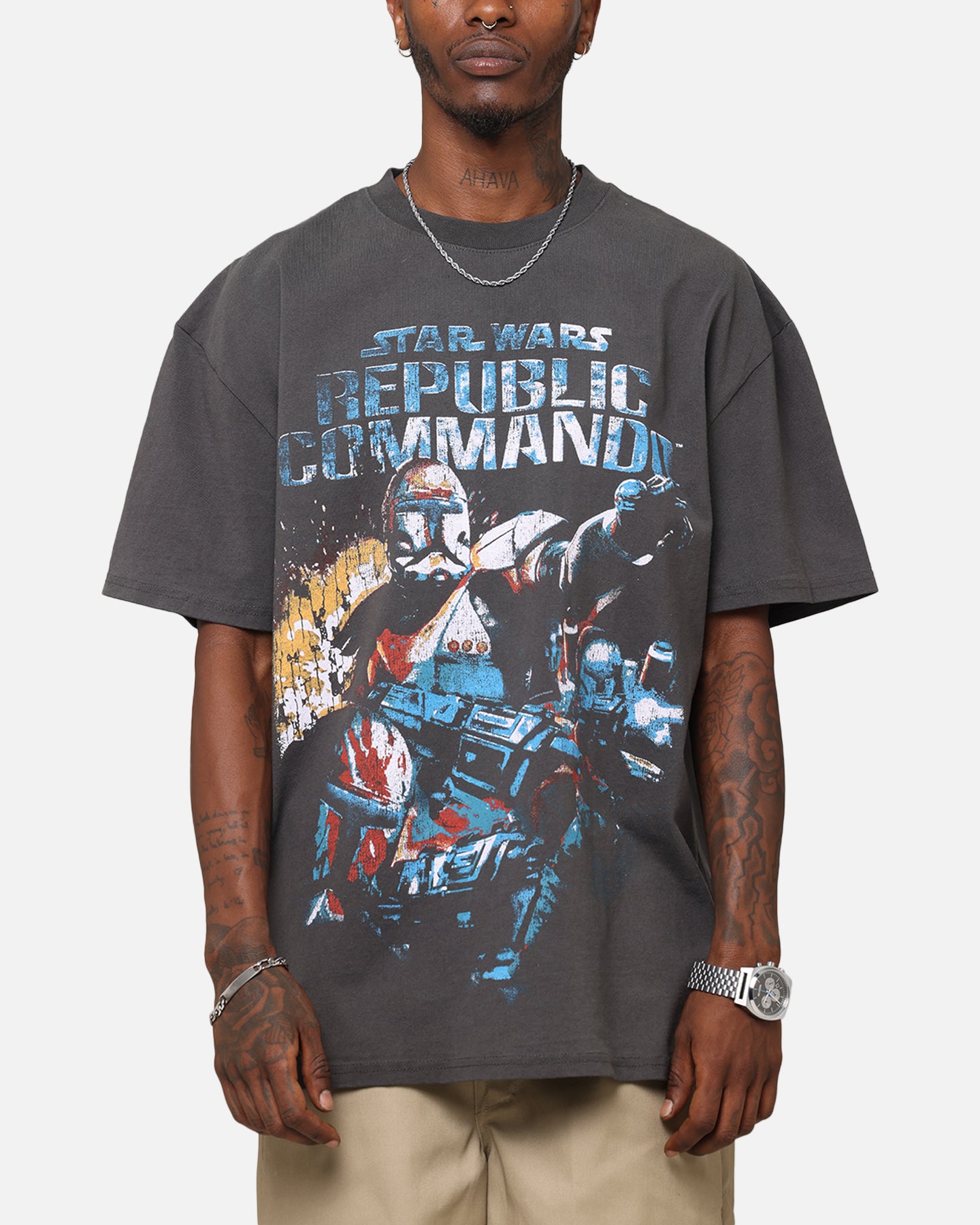 Star Wars Battlefront Republic Commando Heavy Graphic T-Shirt - Black Washed Vintage Style | Gaming Merchandise for Fans & Cosplay Enthusiasts