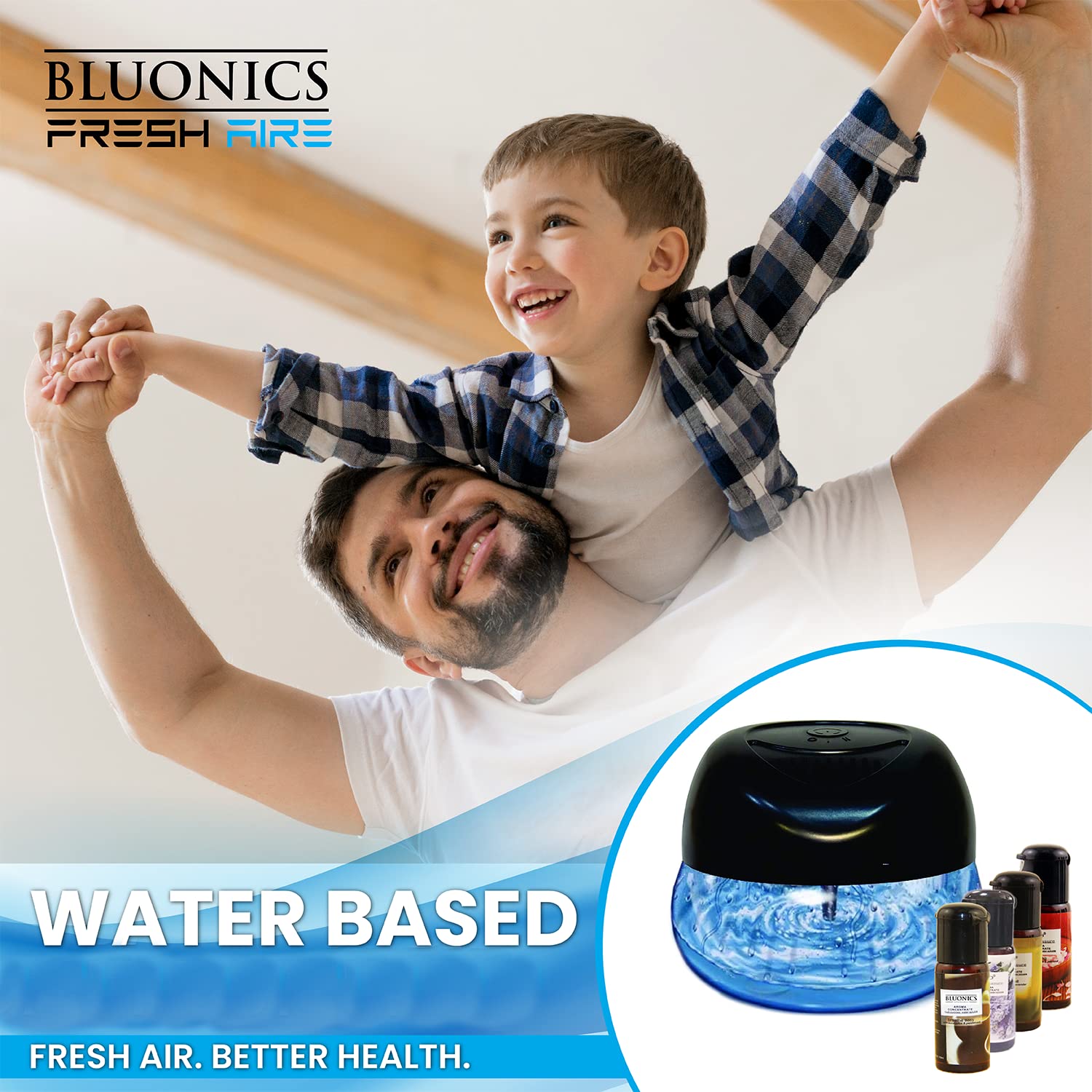 Bluonics Fresh Aire 4-Pack Water Air Washer with 7-Color LED Night Light & White Noise - Includes Lavender Fragrance Bottle for Home, Office, and Bedroom Air Purification