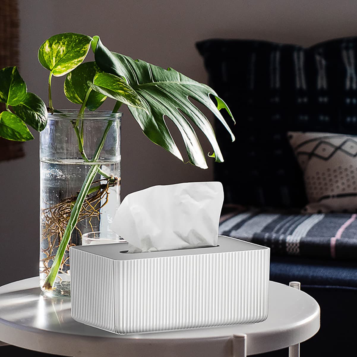 White Square Stand Storage Box - Black Rectangular Tissue Box Cover & Napkin Holder for Facial Tissues | Perfect for Bathroom, Living Room, and Office Organization