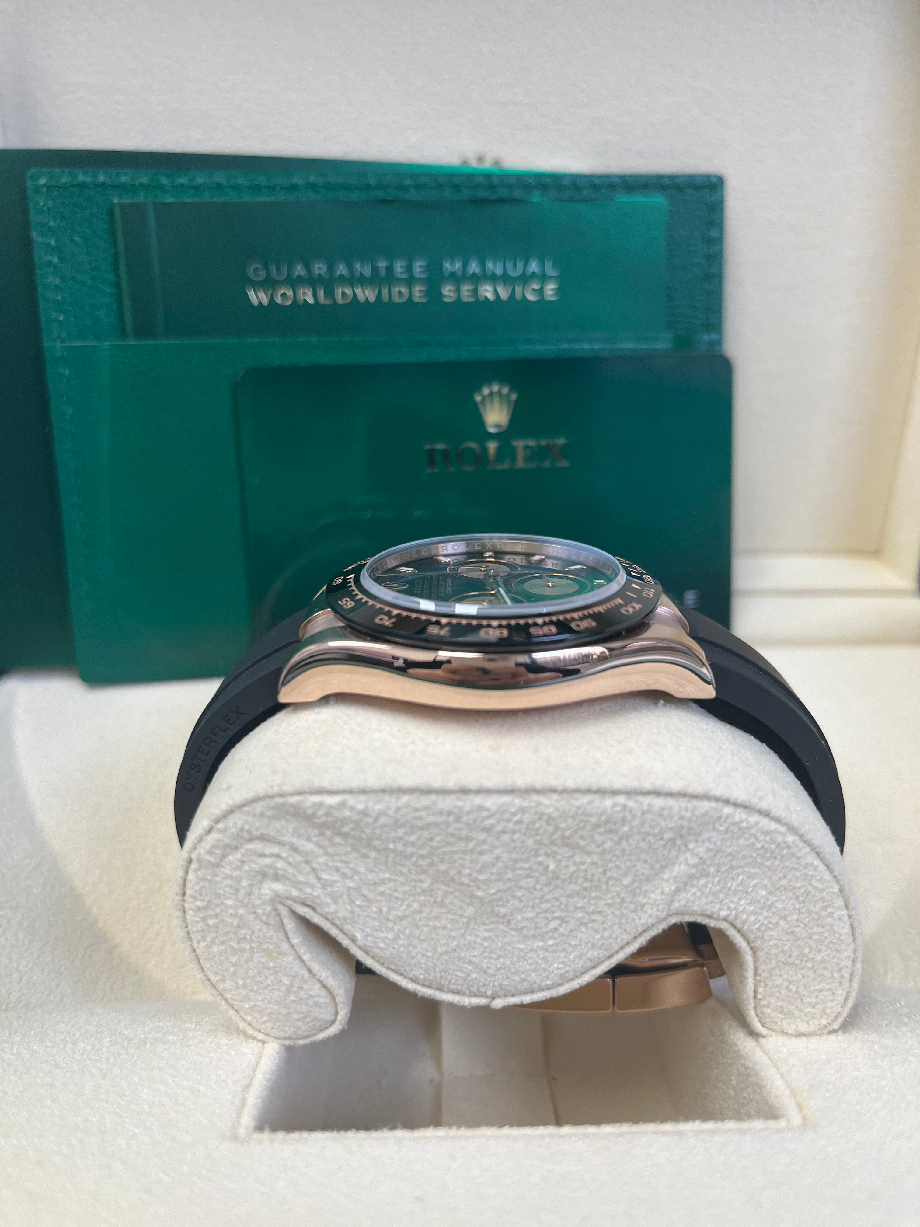 Rolex Daytona 40mm Rose Gold Watch with Black Index Dial & Oysterflex Strap - Ref.116515LN | Luxury Chronograph for Men, Perfect for Business Events & Special Occasions