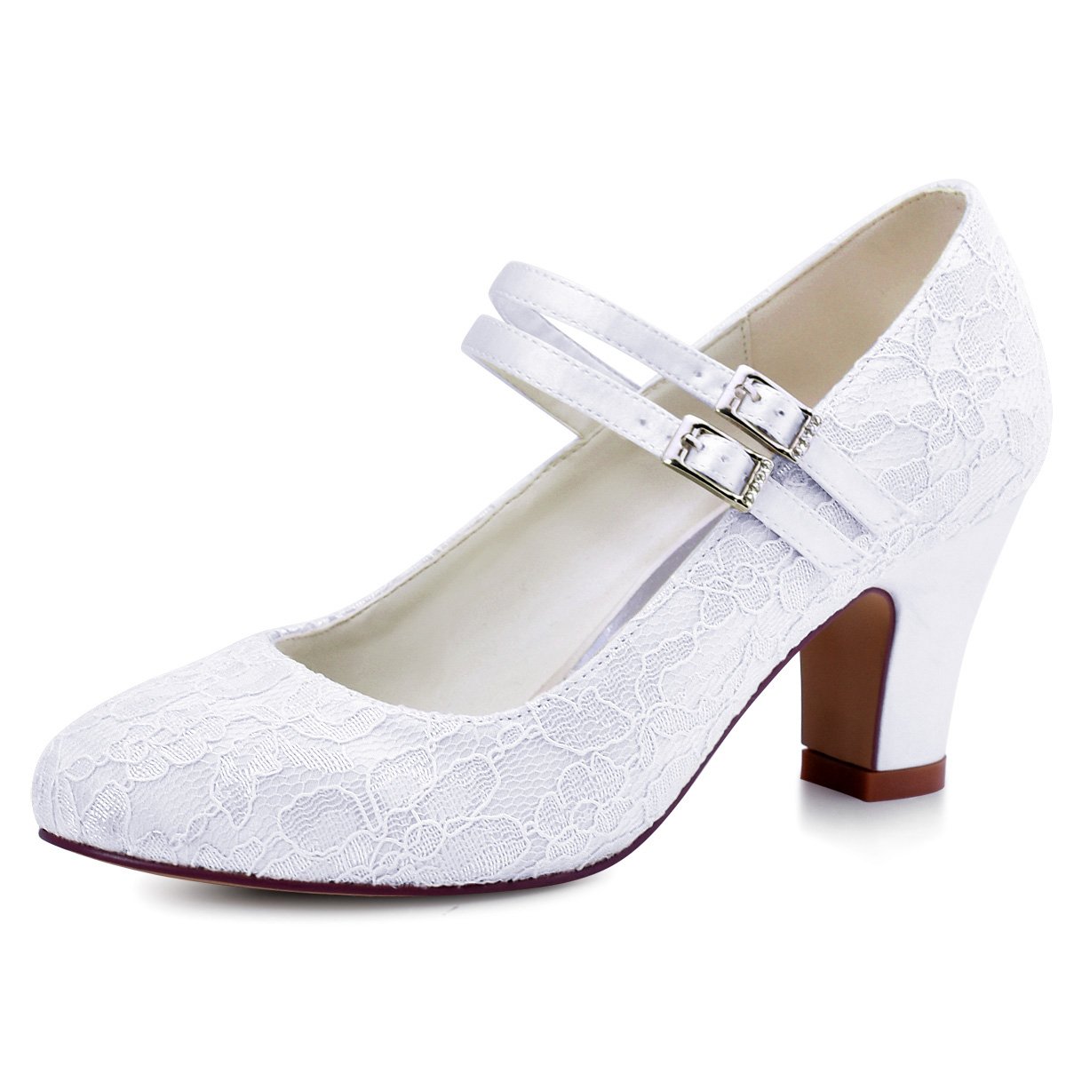 ElegantPark Women's Closed Toe Wedding Shoes - Bridal Block Heel Pumps with Lace Detail, Mary Jane Style for Bride - Perfect for Church Ceremonies, Outdoor Weddings & Formal Events