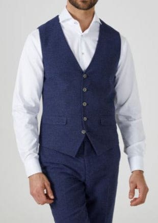Skopes Jude Navy Herringbone Tweed Waistcoat for Men - Classic Formal Vest for Weddings, Business & Smart Casual Outfits