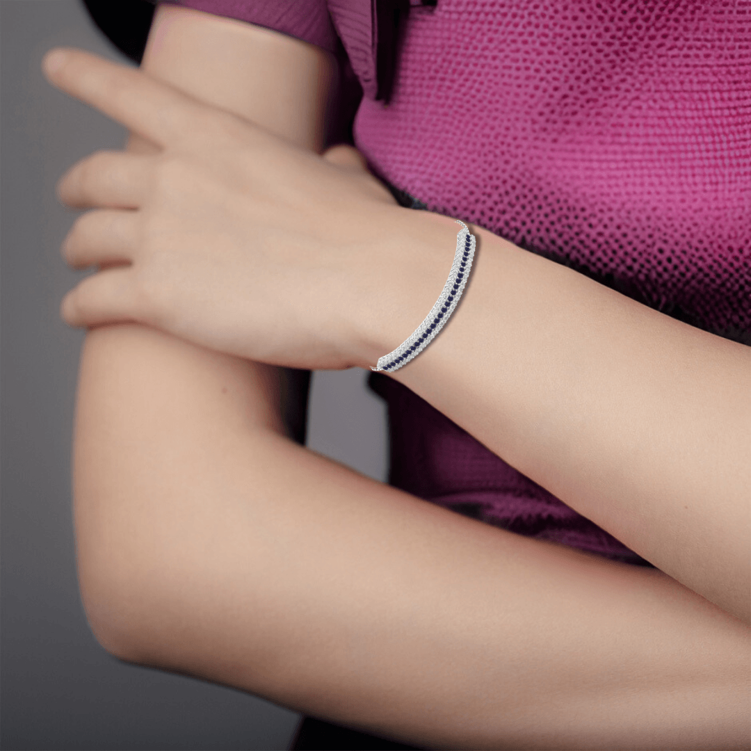 Elegant Sapphire Cuff Bracelet for Women - 925 Sterling Silver Adjustable Statement Jewelry - Perfect for Weddings, Parties & Special Occasions