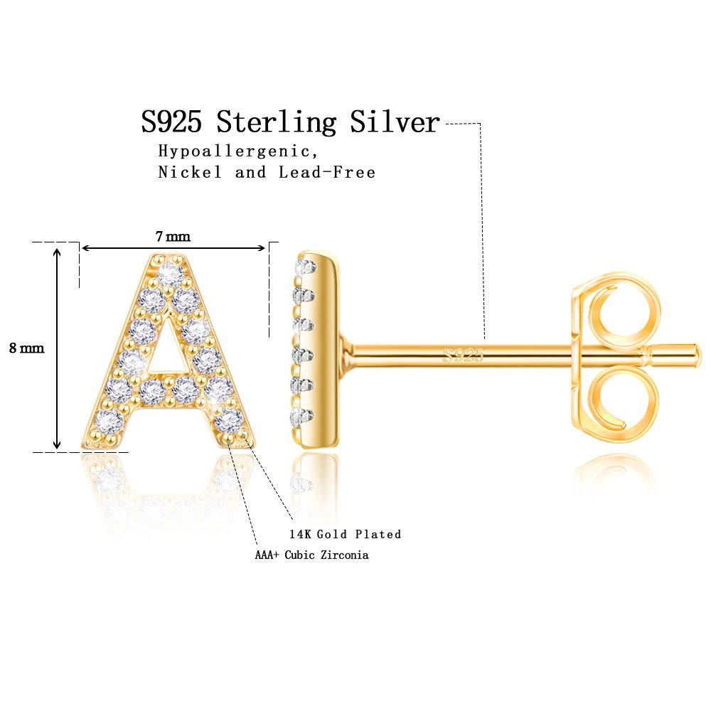 MONOOC Personalized Initial Stud Earrings for Women & Girls - Hypoallergenic S925 Sterling Silver Cubic Zirconia Letter Earrings - Perfect Birthday Gift, Everyday Wear & Special Occasion Jewelry