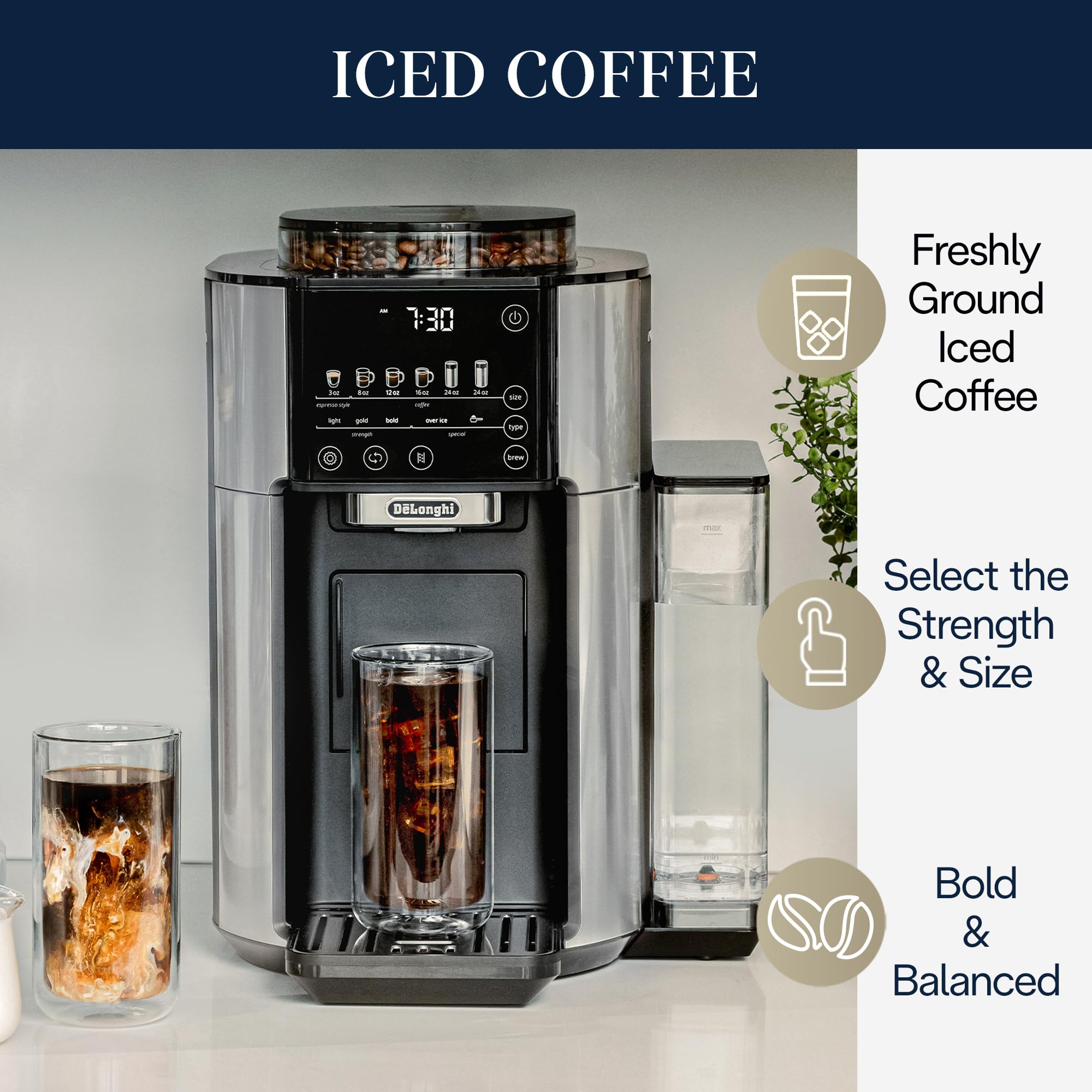 De'Longhi TrueBrew Drip Coffee Maker with Built-in Grinder - Single Serve (8 oz to 24 oz) for Hot & Iced Coffee - Stainless Steel (CAM51025MB) - Perfect for Home, Office & Small Kitchens