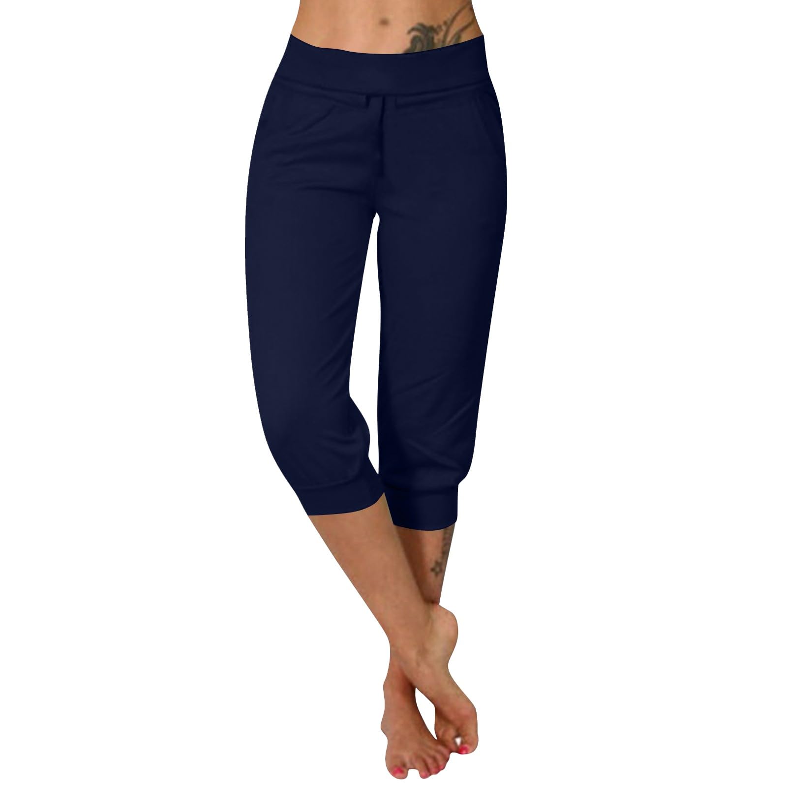 Women's Capri Yoga Pants with Pockets - 2025 Summer Casual Drawstring Elastic Workout Joggers for Gym, Running & Lounge Wear