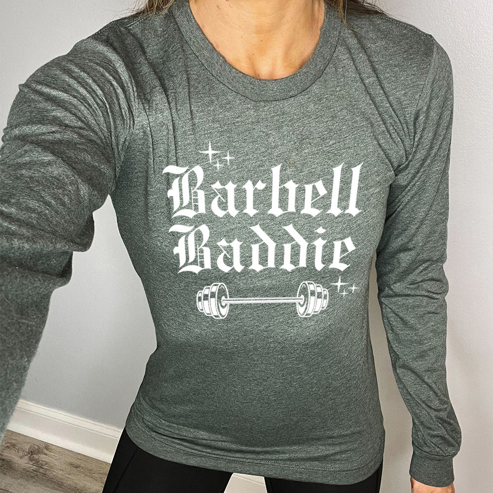 Barbell Baddie Women's Long Sleeve Workout T-Shirt - Gym, Fitness & Training Apparel for Active Lifestyles