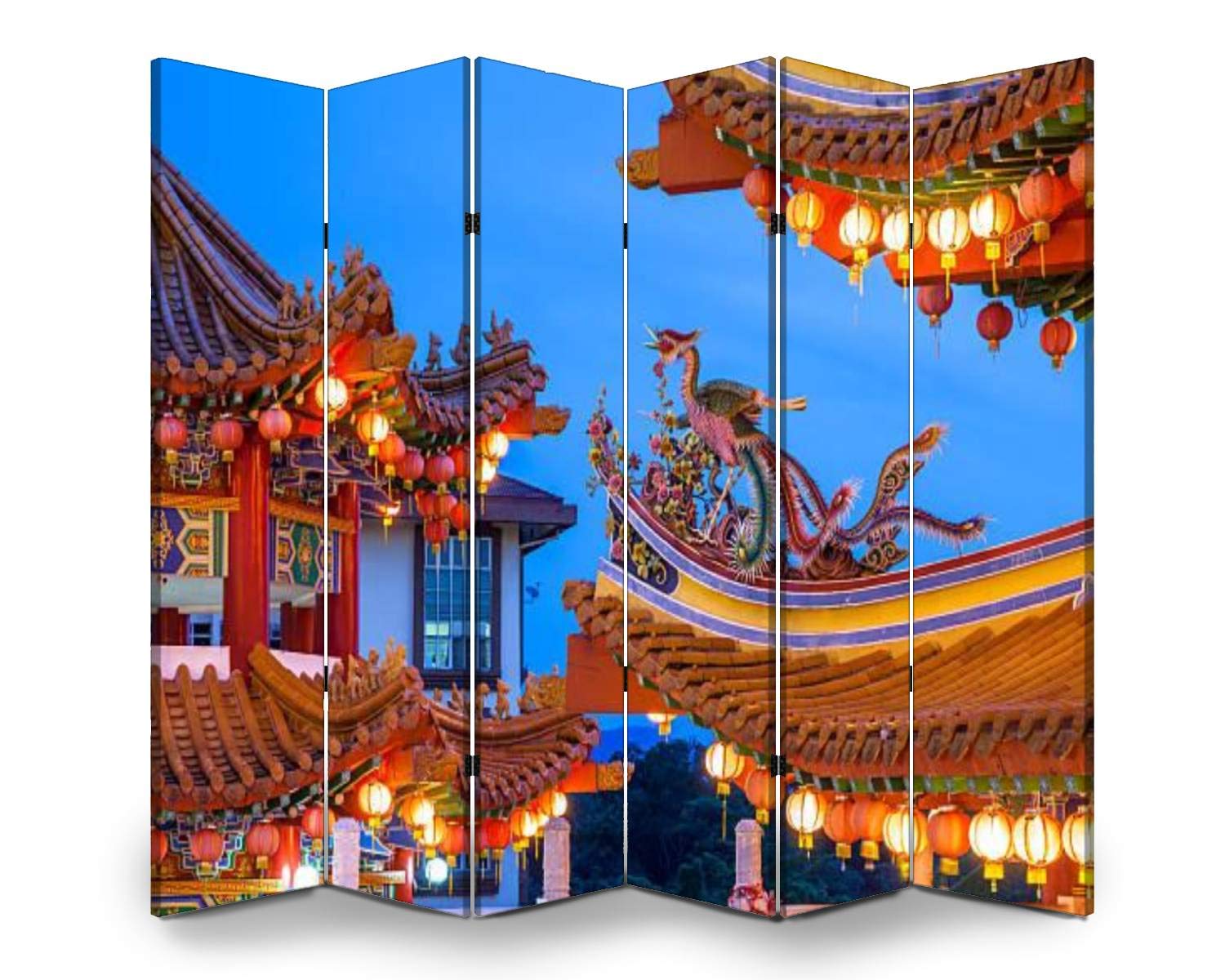 6-Panel Folding Room Divider Screen - Thean Hou Temple Mid-Autumn Festival Inspired Privacy Partition for Indoor & Outdoor Use | Freestanding Protective Wall Separator for Home, Office, and Event Spaces