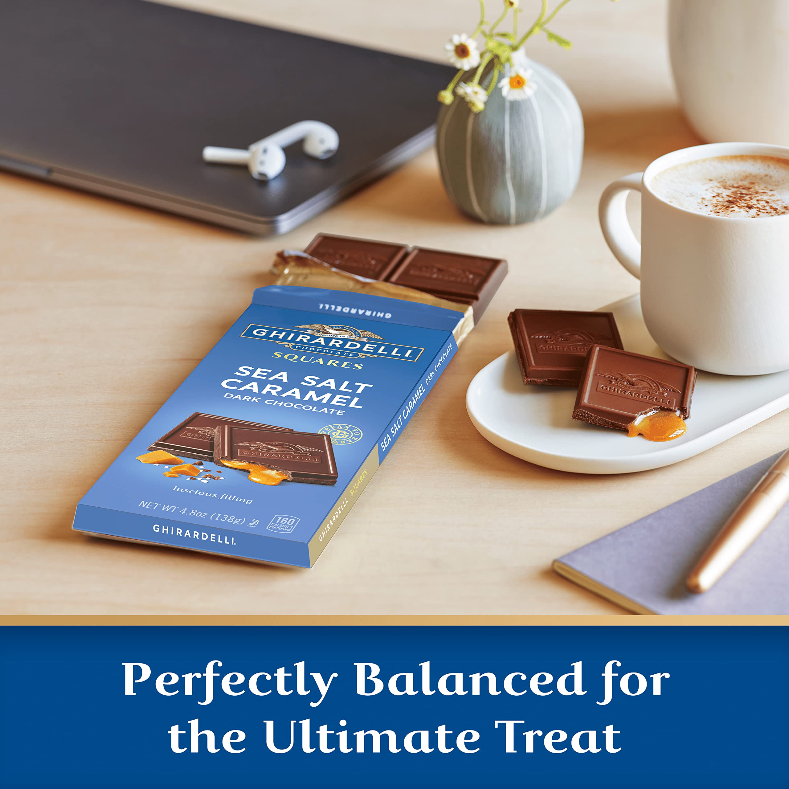 GHIRARDELLI Sea Salt Caramel Dark Chocolate Squares Bar - 4.8 Oz (10 Bars Pack) | Premium Gourmet Chocolate for Gifts, Desserts & Snacking