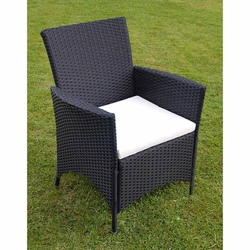 vidaXL 7-Piece Black Poly Rattan Patio Dining Set with Cushions & Aluminum Feet - Durable Outdoor Furniture for Garden, Backyard, Poolside Dining & Relaxation
