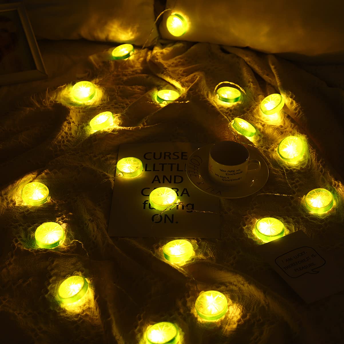 Uonlytech 20 LED Lemon Slice String Lights - Battery Powered Fairy Lights for Bedroom, Wedding, Birthday Party & Garden Decor - Lime Fruit Shaped LED Lights for Home & Outdoor Decoration