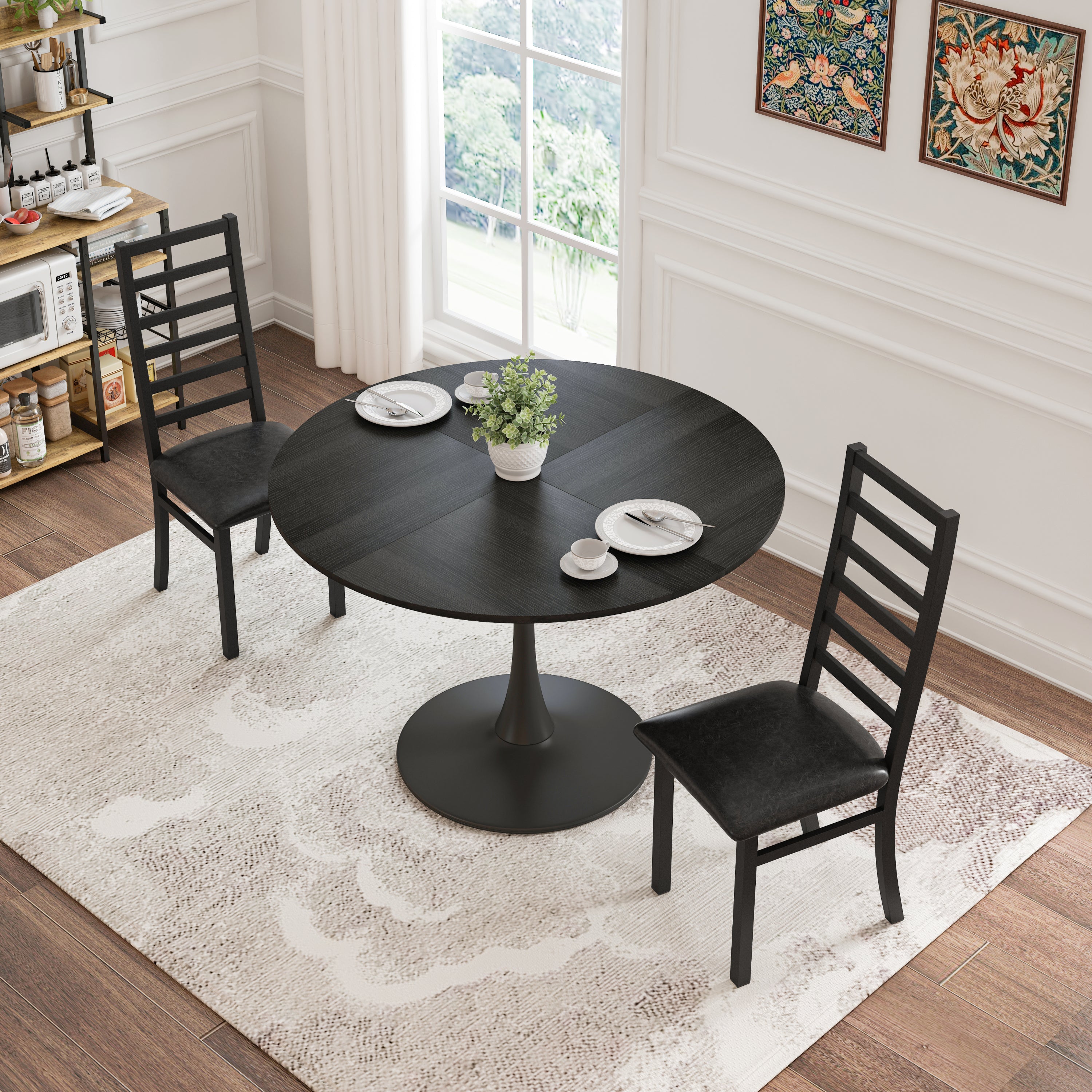 47 Inch Black Tulip Dining Table Set for 2 with Matching Chairs - Perfect for Small Spaces, Breakfast Nooks, Coffee Shops & Cozy Dining Rooms - Modern Minimalist Home Decor