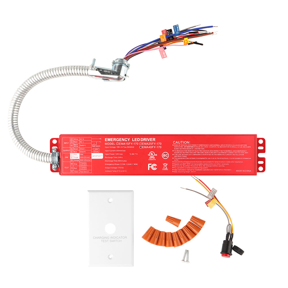 40W LED Emergency Backup Driver - Constant Power, 100-277V AC Input, 170V DC Output - Perfect for Commercial Lighting & Power Outage Preparedness