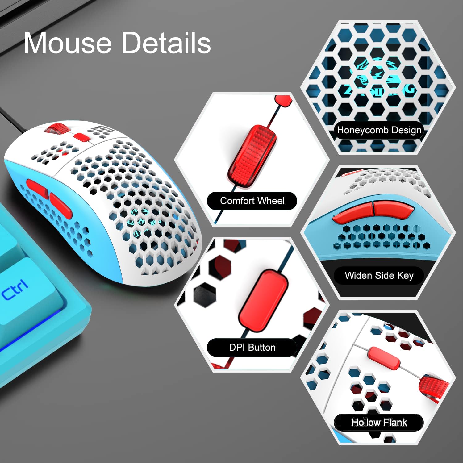 60% Compact RGB Backlit Mechanical Gaming Keyboard & Honeycomb Optical Mouse Combo with Mouse Pad - Perfect for PC Gamers, Typists & Office Work