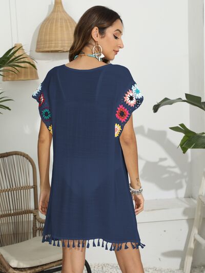 Elegant Tassel Boat Neck Flutter Sleeve Cover Up Dress - Perfect for Beach, Pool, Vacation & Summer Outfits