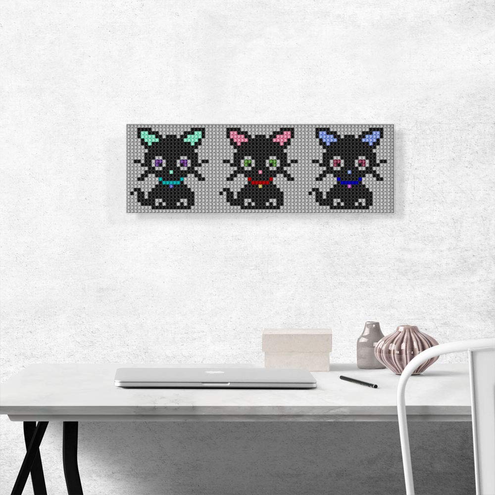 ARTCANVAS Three Cute Black Kittens Pixel Art Canvas Print - Framed Wall Decor Painting for Living Room, Bedroom, Office - 36x12 Inch Modern Cat Artwork (0.75