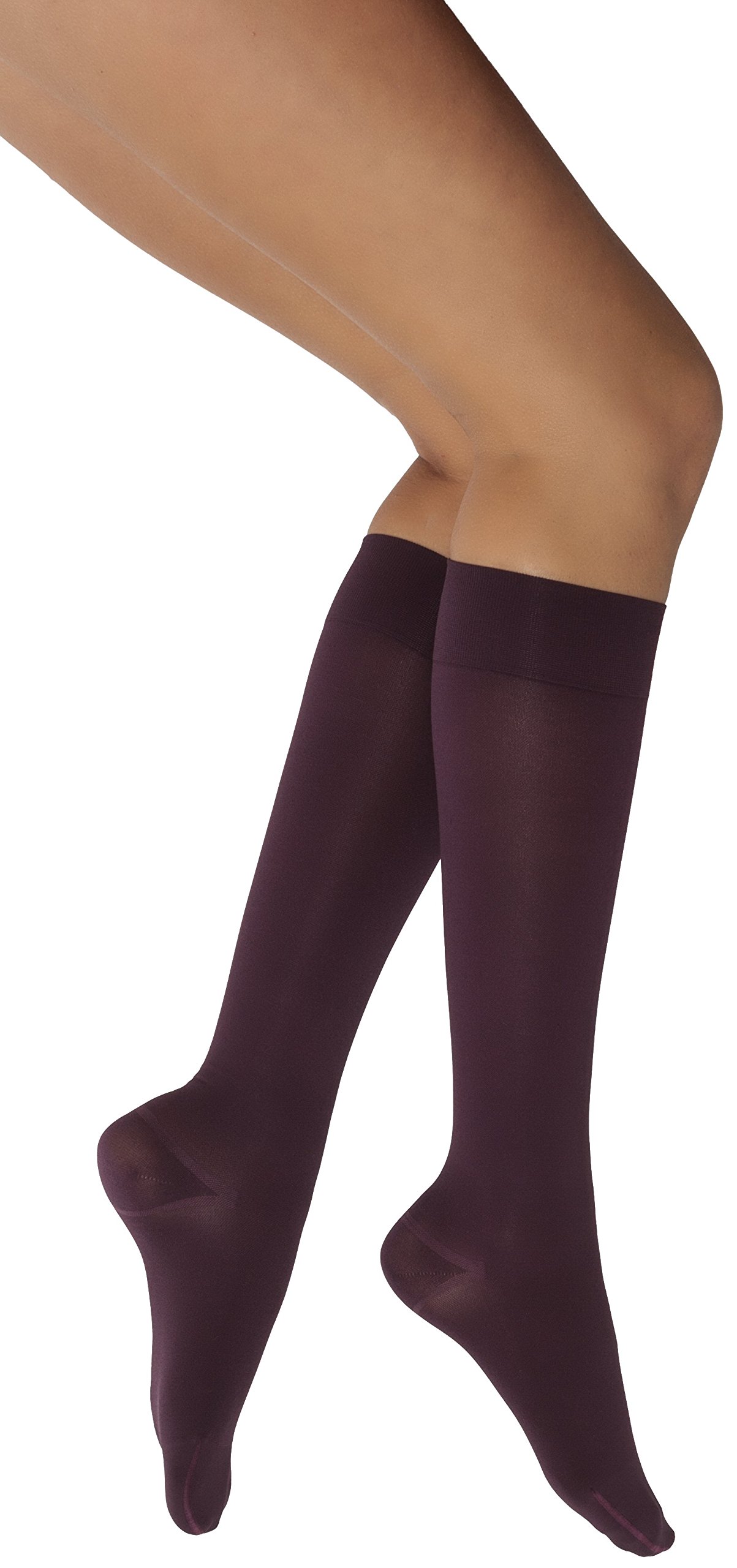 JOBST Opaque Knee High Compression Stockings 15-20 mmHg with SoftFit Technology Band, Closed Toe, Medium, Cranberry - Perfect for Varicose Veins Relief, Travel Comfort & Daily Wear