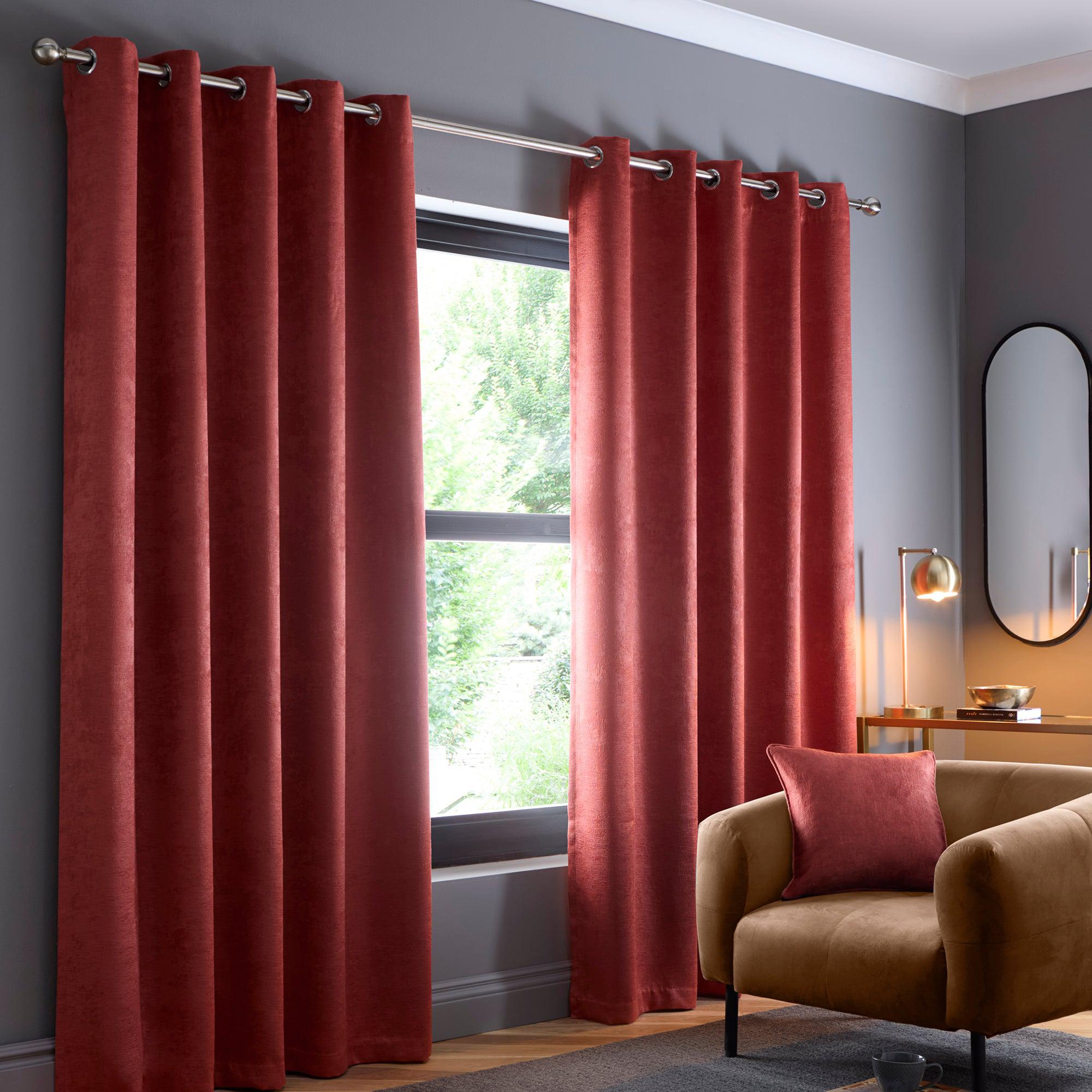 Fusion Strata Eyelet Curtains - Thermal Insulated Blackout Drapes for Bedroom & Living Room, Terracotta Brown, 52x84 Inch, Noise Reducing & Energy Saving Window Treatments for Home Decor
