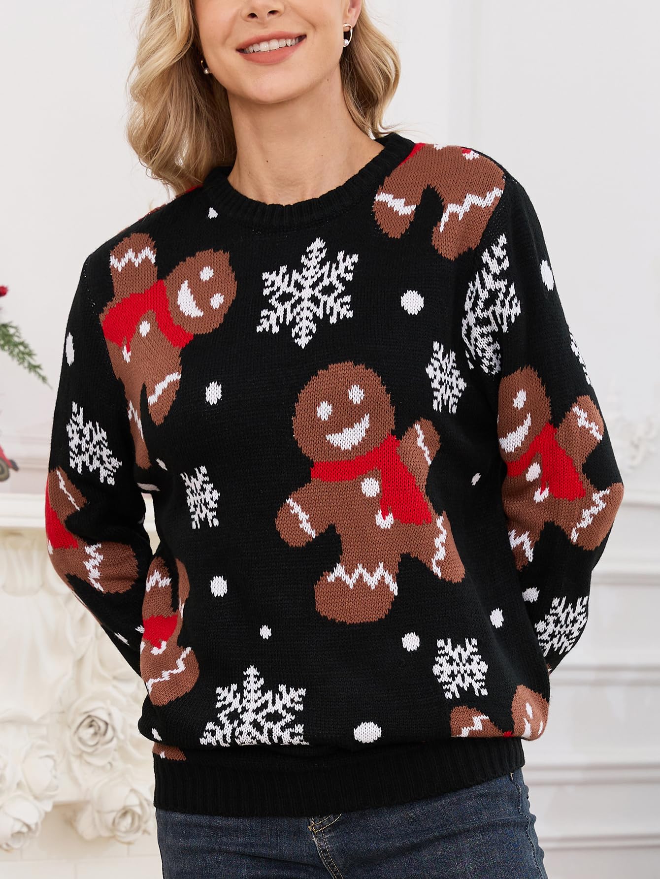 Funny Ugly Christmas Sweaters for Women - Festive Reindeer Knit Pullover Long Sleeve Holiday Sweater | Perfect for Christmas Parties, Family Gatherings & Office Holiday Events