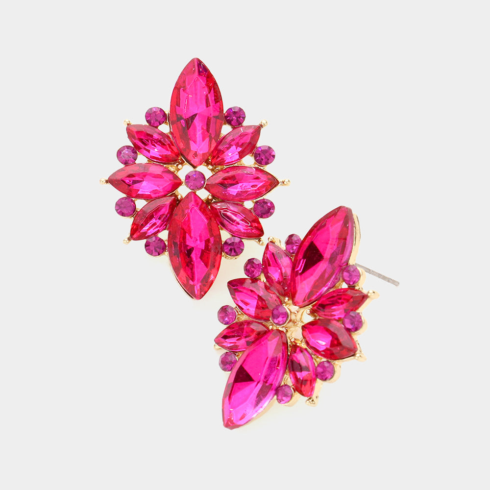 Fuchsia Marquise Round Stone Cluster Pageant Earrings for Prom, Wedding & Special Occasions | Elegant Dangle Earrings for Women | 584668