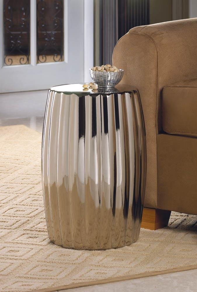 Round Silver Outdoor Footstool - Decorative Accent Stool for Desk, Bathroom & Living Room - Perfect for Relaxing, Reading & Home Decor