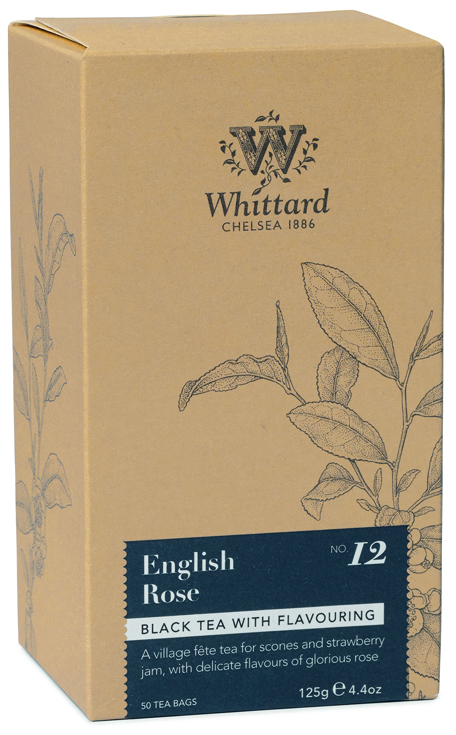 Whittard Chelsea English Rose Tea - 50 Tea Bags | Premium Floral Black Tea Blend | Perfect for Afternoon Tea & Gifting
