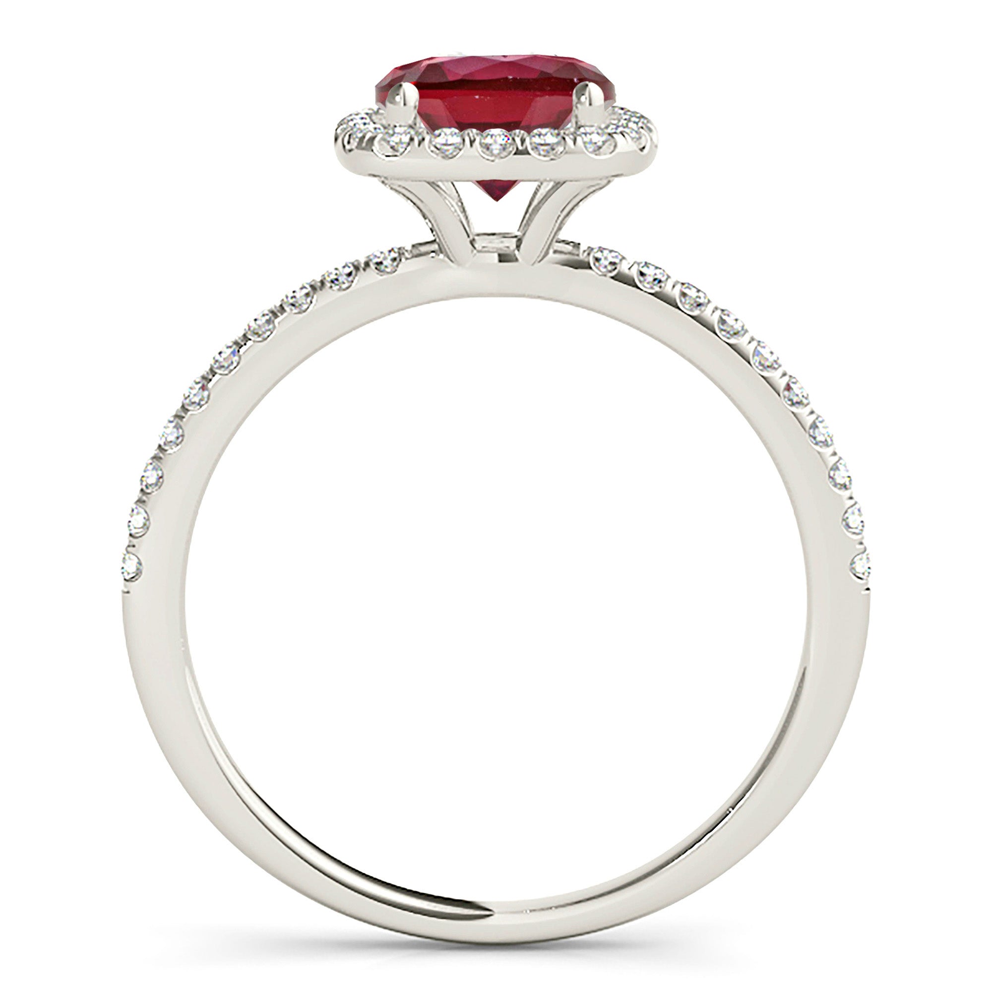 1.35 Carat Genuine Round Ruby Ring with Cushion Halo - Elegant Engagement & Wedding Jewelry for Women, Perfect Gift for Anniversary & Valentine's Day