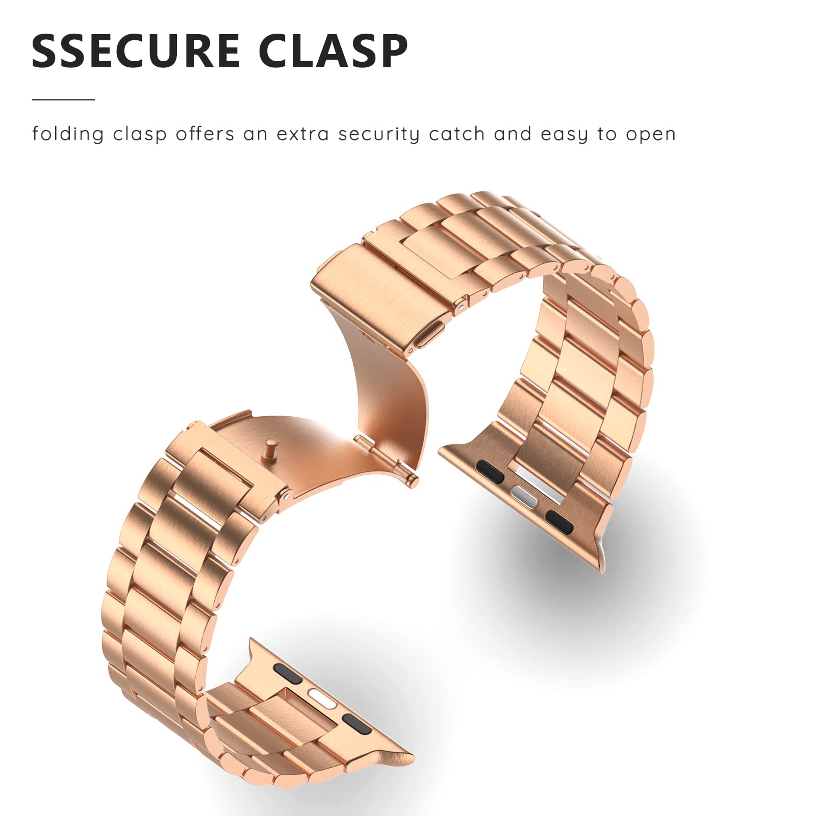 Premium Stainless Steel Apple Watch Band 45mm 44mm 42mm - Metal Replacement Strap Compatible with iWatch Series 7/6/5/4/3/2/1/SE - Rose Gold Luxury Bracelet for Men & Women - Perfect for Workouts, Business & Everyday Wear