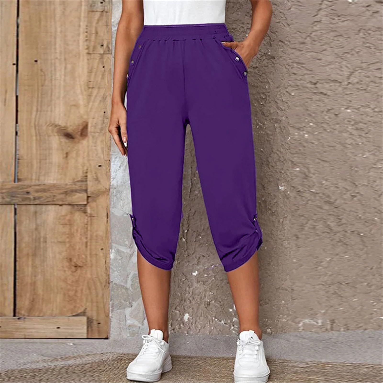 Women's Cargo Pants Summer Casual Capri Cropped Pants - Lightweight Breathable Solid Color Outdoor Hiking Travel Workout Pants for Women