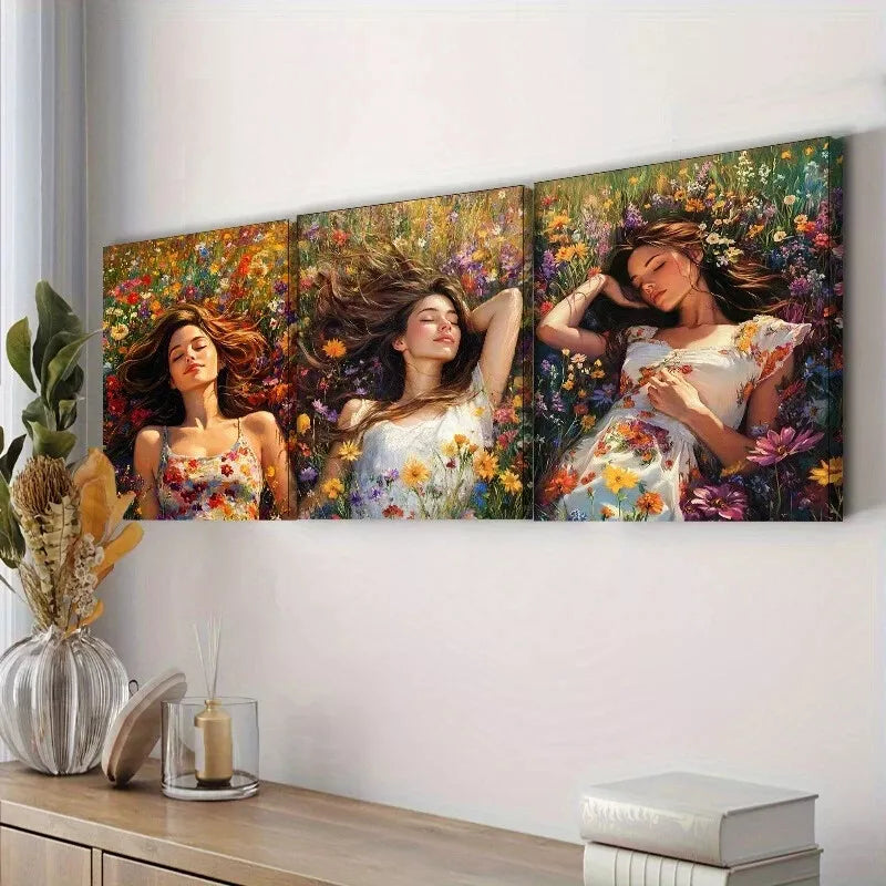 3-Piece Vibrant Floral Canvas Art Set - Framed Wall Decor 50x70cm | High-Quality Australian Made Prints | Ready to Hang for Living Room, Bedroom & Office Decor