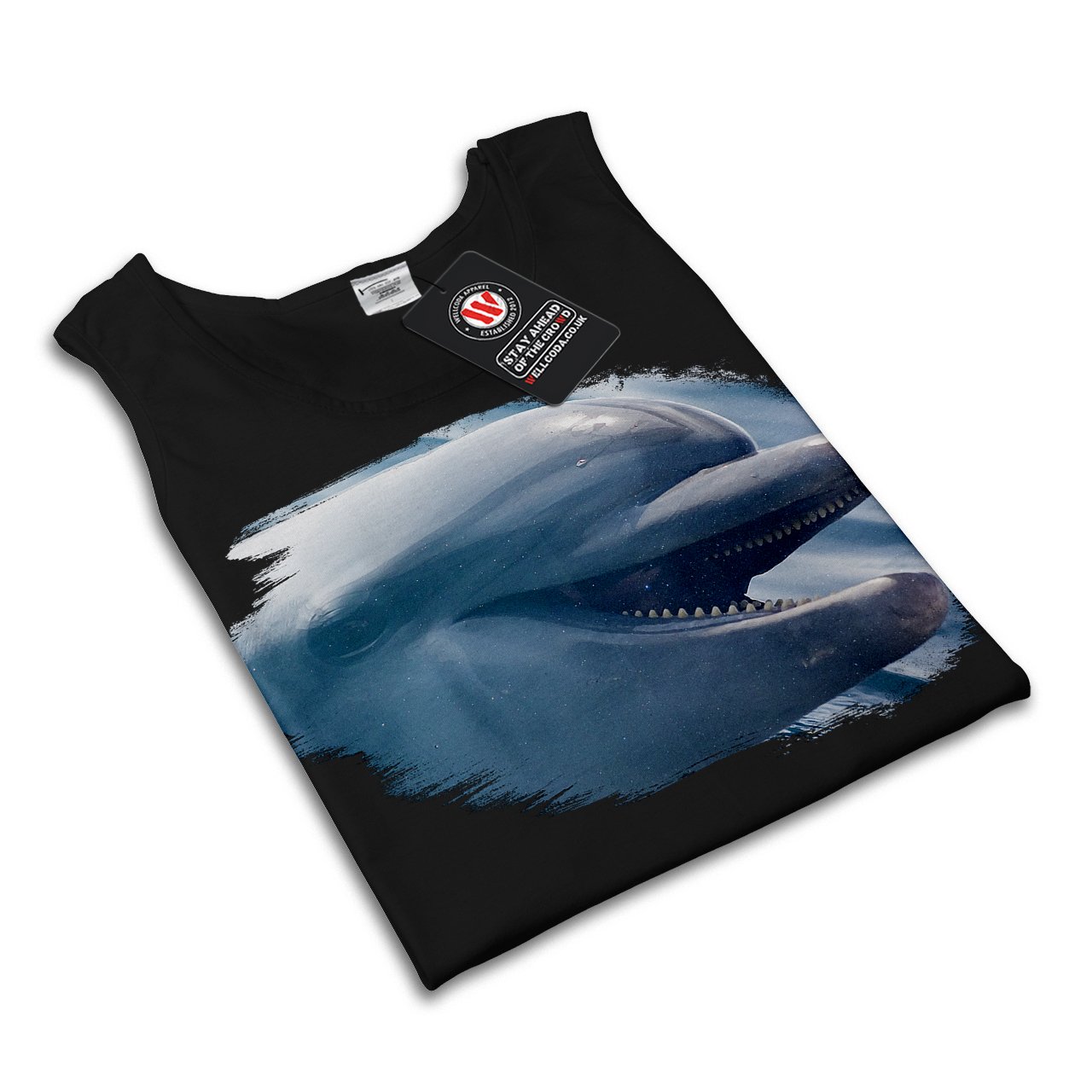 Wellcoda Men's Dolphin Smile Graphic Tank Top - Breathable Quick-Dry Aqua Athlete Shirt for Swimming, Beach & Summer Outdoor Activities