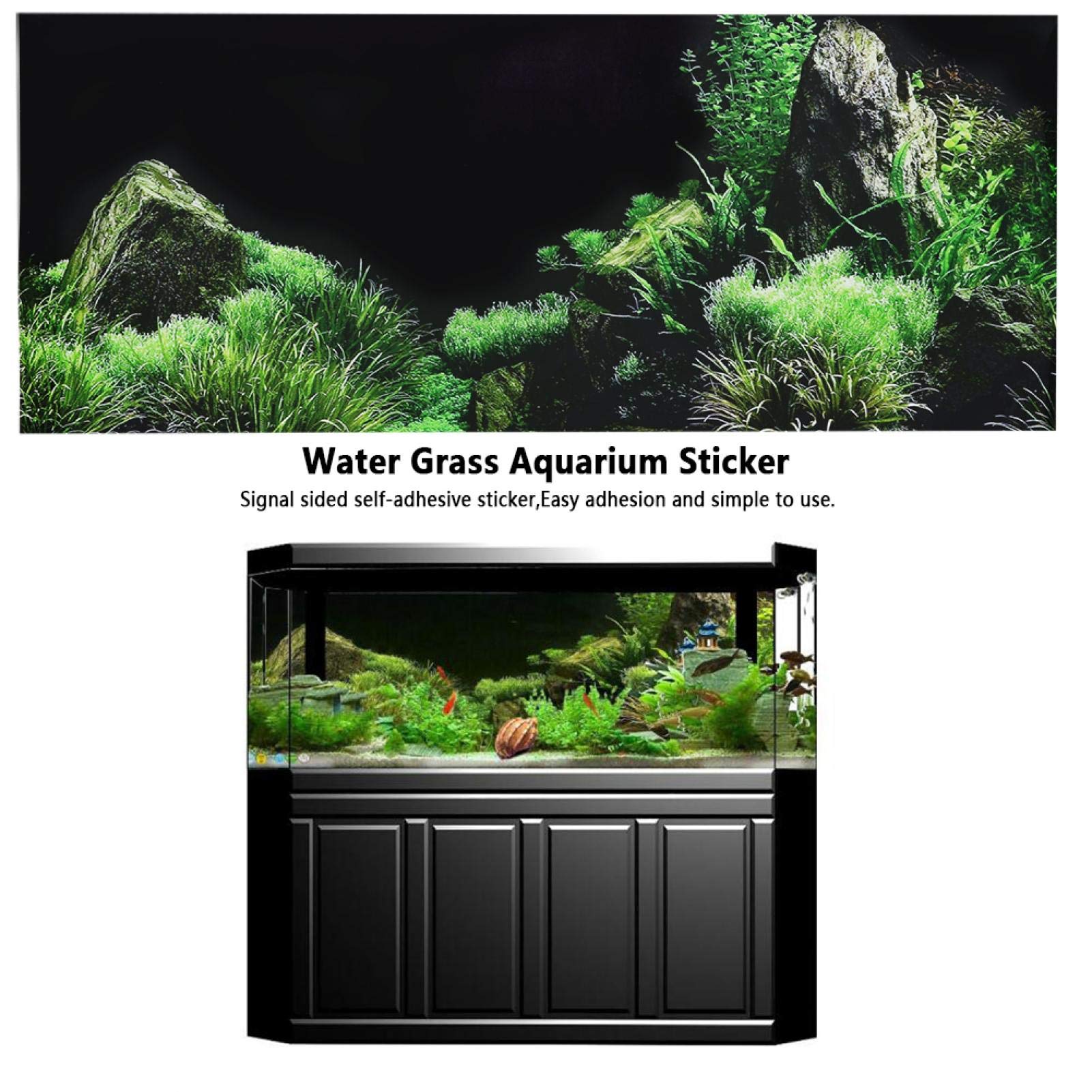 3D Seafloor Water Grass Aquarium Background - Self-Adhesive PVC Fish Tank Backdrop for Reptile Terrarium, Living Room Wall Decor (76