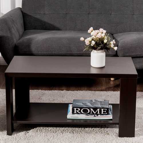 Modern Rectangular Cocktail Coffee Table with Storage Shelf - Stylish Living Room Furniture for Small Spaces, Perfect for Holding Drinks, Books & Decor