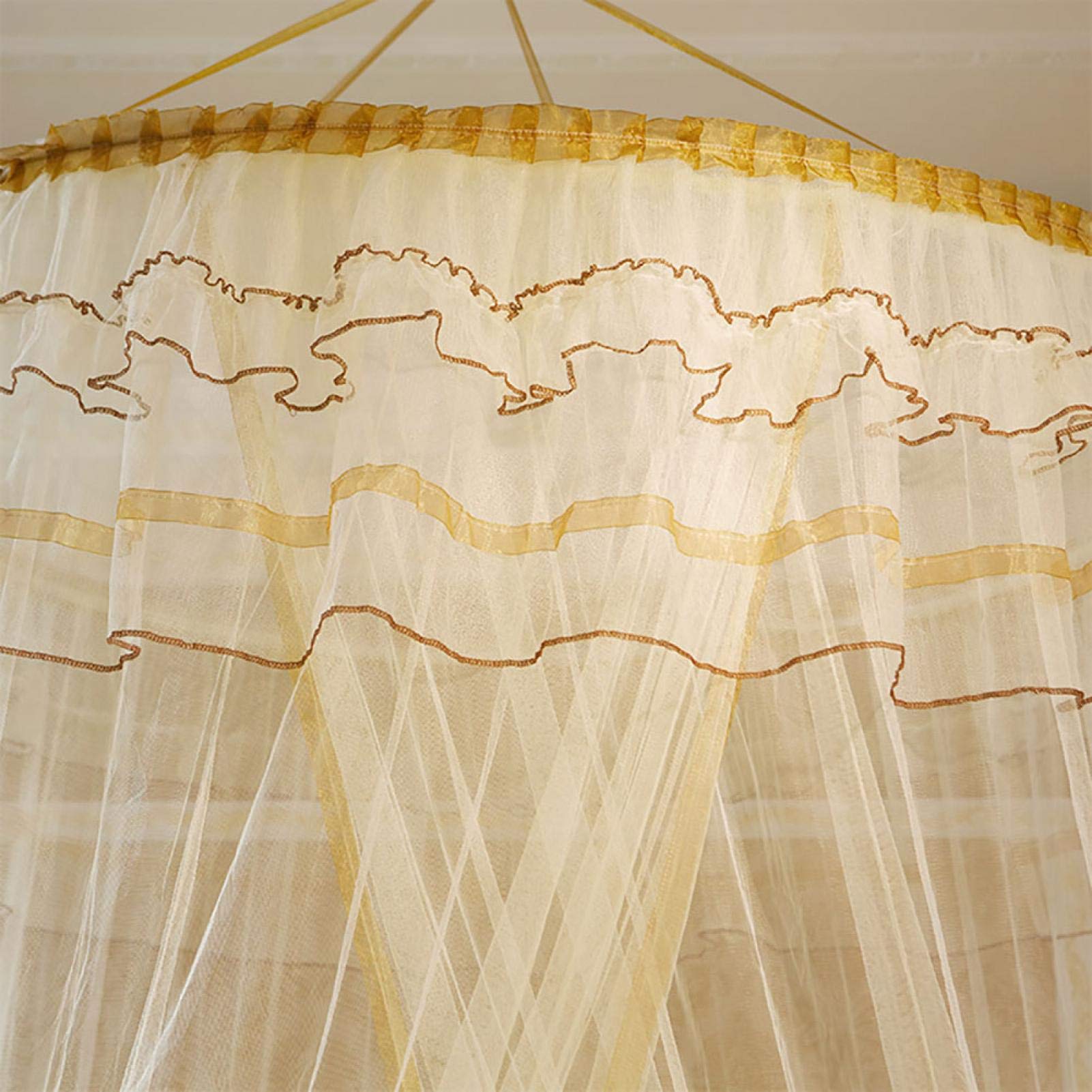 Breathable Round Lace Princess Bed Canopy for Kids & Baby - 360° Foldable Bed Tent with Netting, Home Decoration for Nursery & Bedroom (Beige) | Perfect for Birthday Gifts, Room Makeovers & Princess-Themed Decor