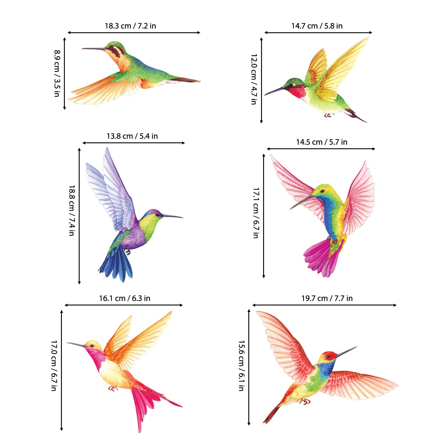 BASHOM DS2-4002 Hummingbird Wall Decals - Removable Peel & Stick Vinyl Wall Art for Nursery, Bedroom, Living Room Decor - Spring Flying Bird Mural Stickers for Kids Room & Home Decoration (Perfect for Birthday Parties, Baby Showers & Seasonal Home Decor)