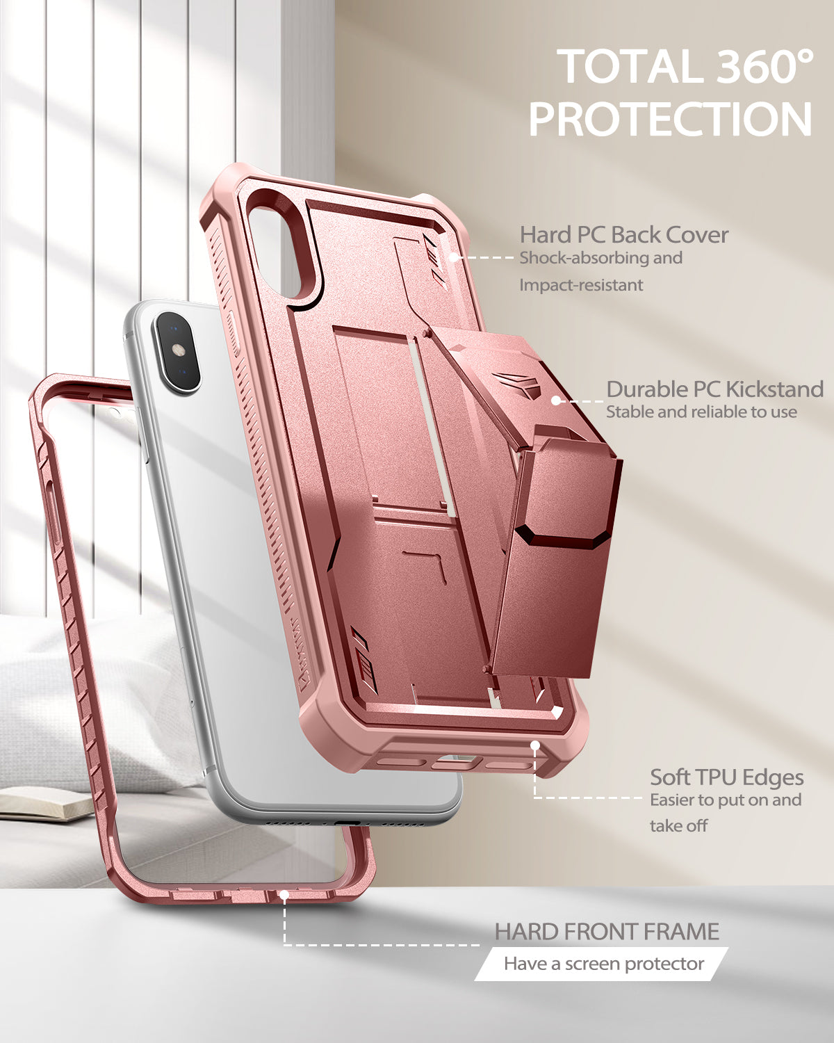 Dexnor Heavy Duty Shockproof Rugged Case for iPhone XS Max with Built-in Screen Protector & Kickstand - Full Body Protection for Outdoor, Travel, and Daily Use