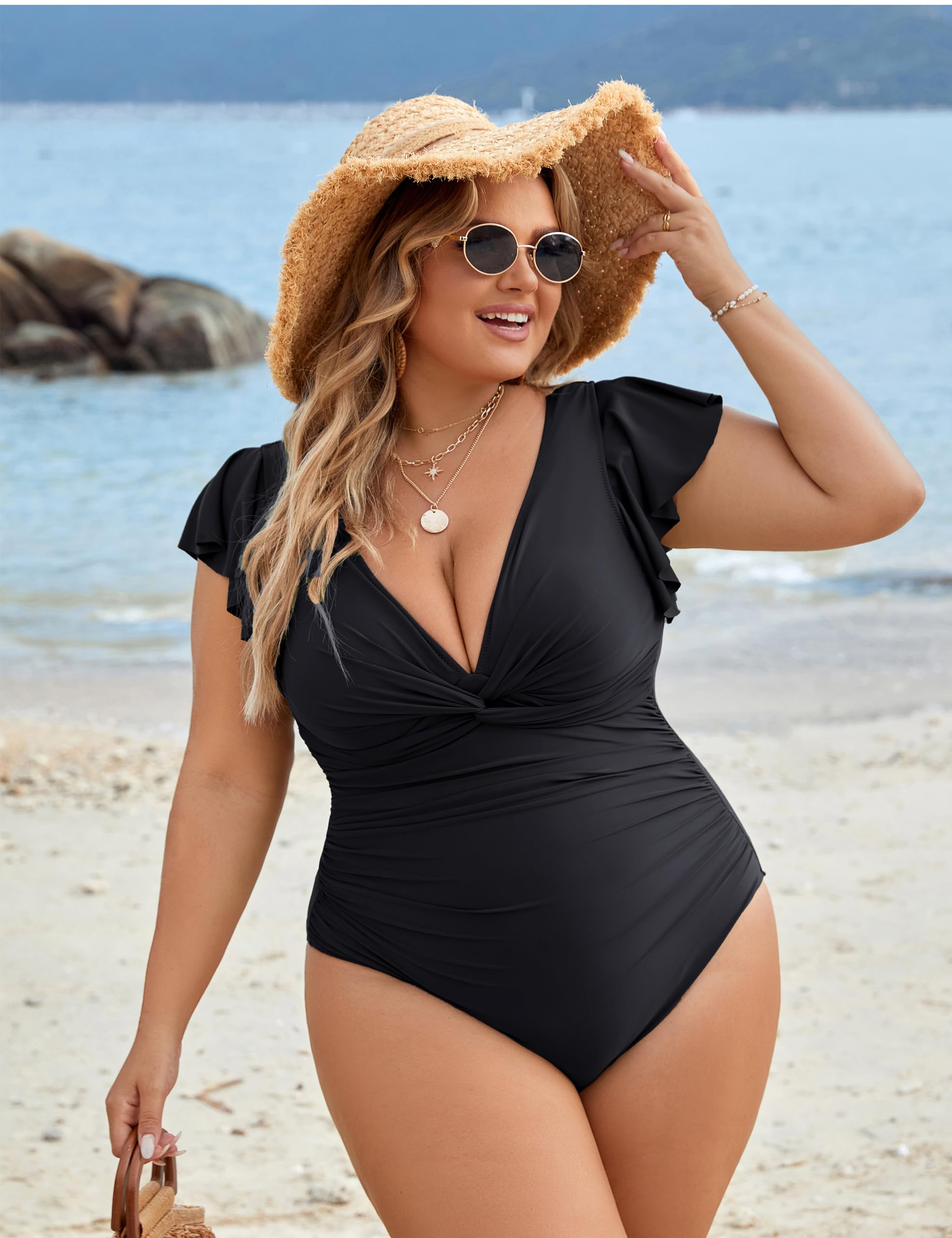 Blooming Jelly Women's Tummy Control One Piece Swimsuit Plus Size Bathing Suit with Lace Up Back & Ruffle Detail - Perfect for Beach Vacations, Pool Parties and Summer Getaways 2025
