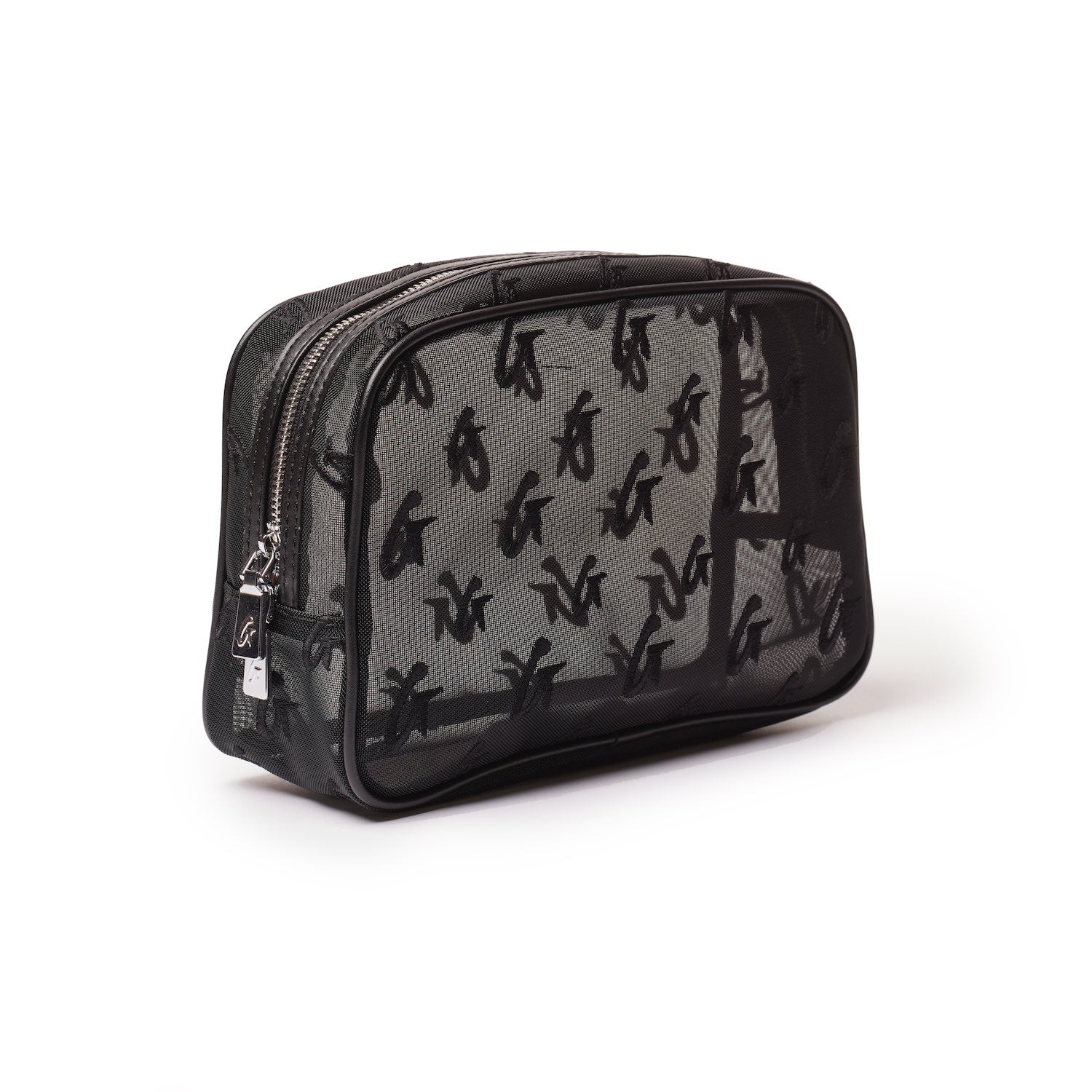 Small Mesh Monogram Toiletry Bag for Travel - Black Cosmetic Organizer for Women & Men, Perfect for Gym, Vacation, and Weekend Getaways