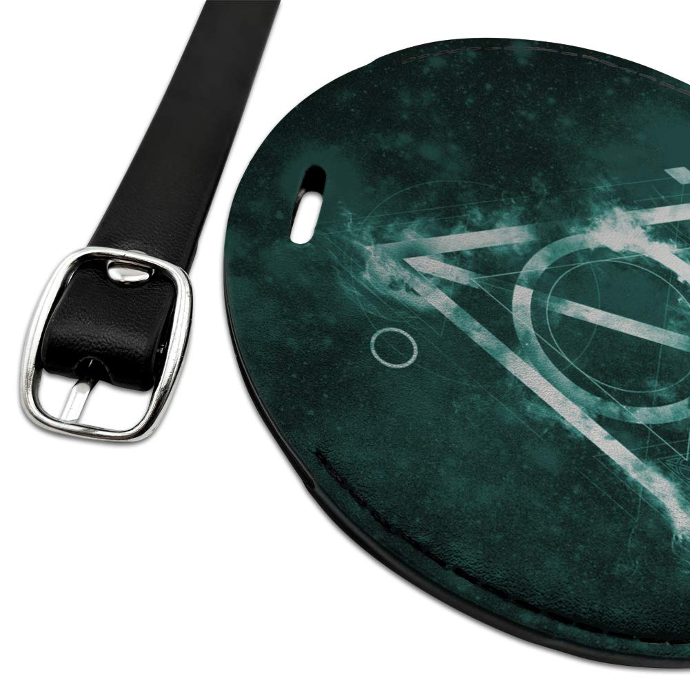 Harry Potter Deathly Hallows Logo Round Leather Luggage Tag - Personalized Carry-On ID Tag for Suitcases & Backpacks - Perfect for Travel, Cosplay & Harry Potter Fans
