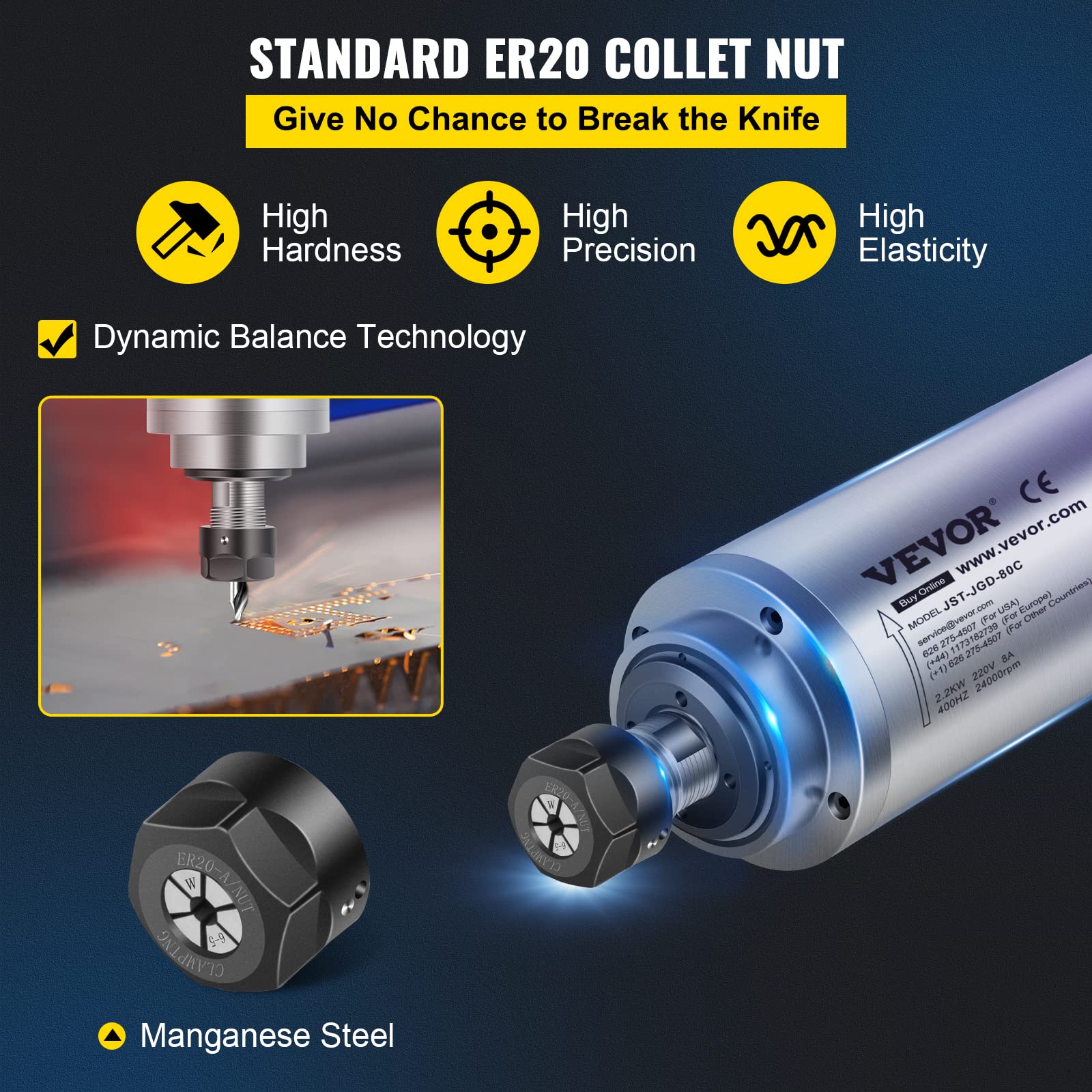 2.2KW Water Cooled CNC Spindle Motor Kit for Router, Engraving & Milling Machines - High Precision CNC Spindle for Woodworking, Metal Cutting & DIY Projects