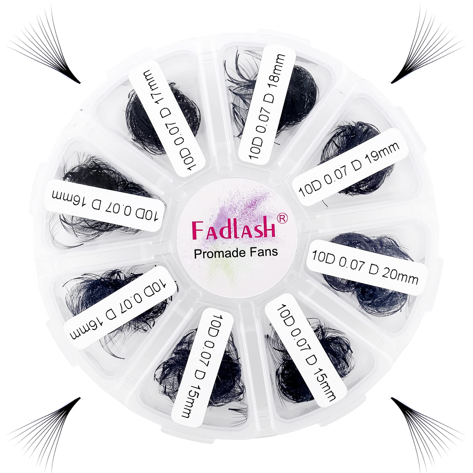 10D Premade Volume Eyelash Extensions - 1000 Mixed Tray with D Curl Thin Base (0.07D, 15-20mm) | Pointed Handmade Loose Fans for Professional Salon & Home Use